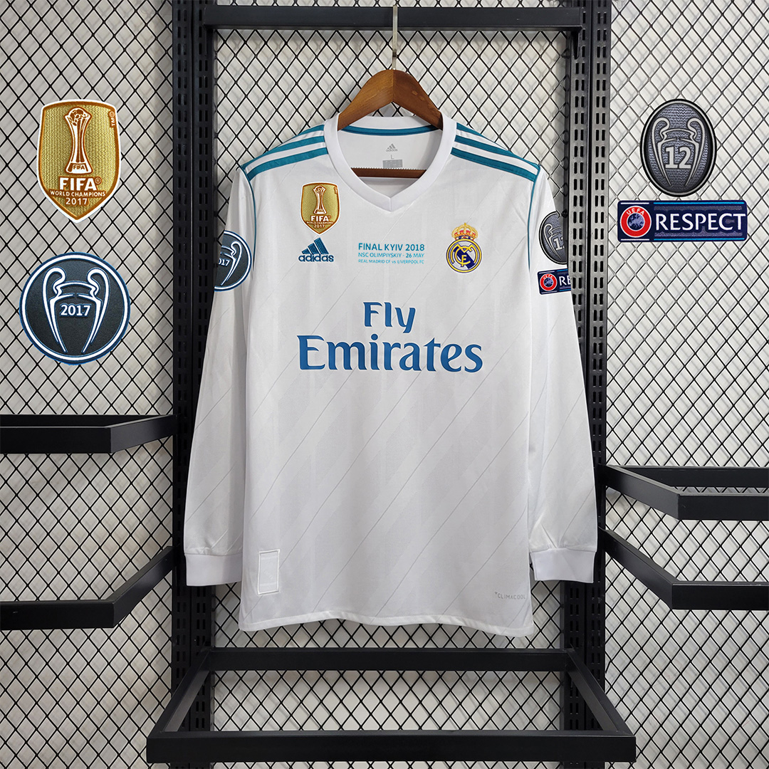 Retro Real Madrid 17-18 Home Long Sleeve Jersey - with Champions League Final Final - ManixJersey