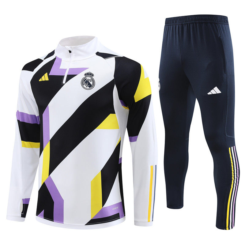 Real Madrid 23-24 Kids Long Sleeve Training Set White and Black - ManixJersey
