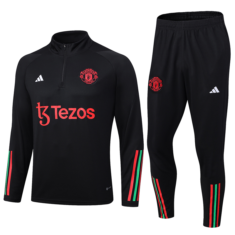 Manchester United 23-24 Kids Long Sleeve Training Set Black and Red - ManixJersey