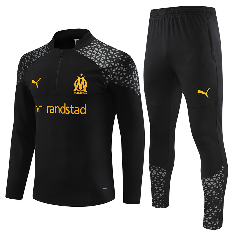 Marseille 23-24 Kids Long Sleeve Training Set Black and Yellow - ManixJersey