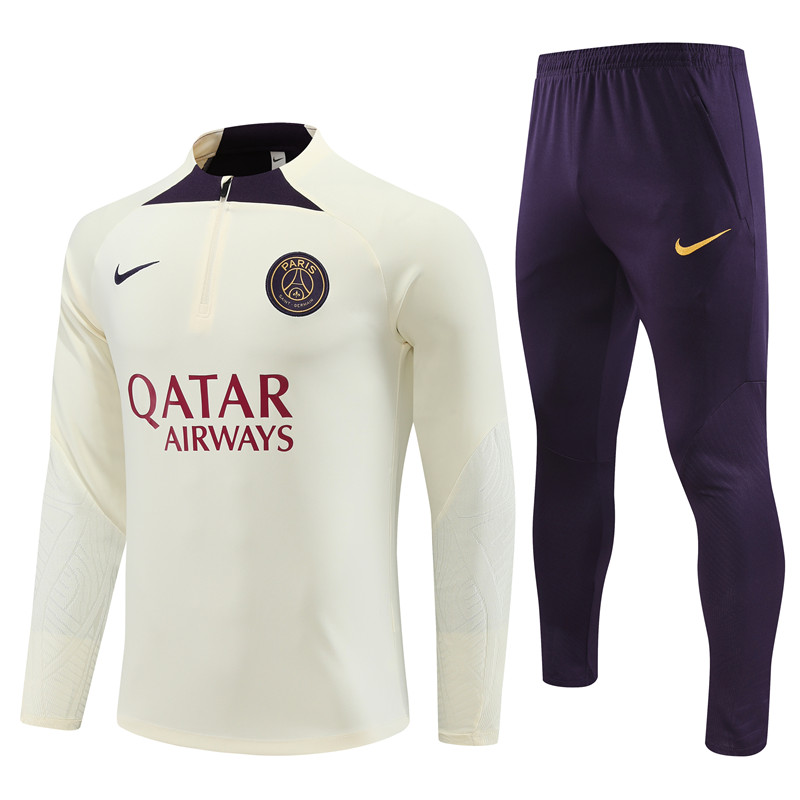 Paris Saint-Germain PSG 23-24 Long Sleeve Training Set -Creamy White - ManixJersey