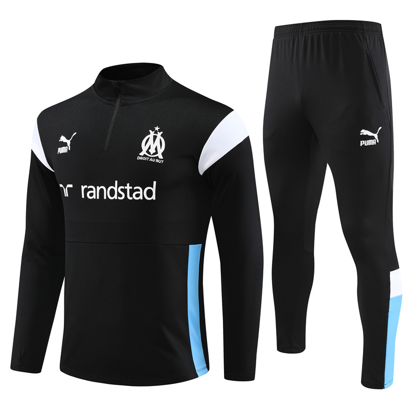 Marseille 23-24 Kids Long Sleeve Training Set Black and White - ManixJersey
