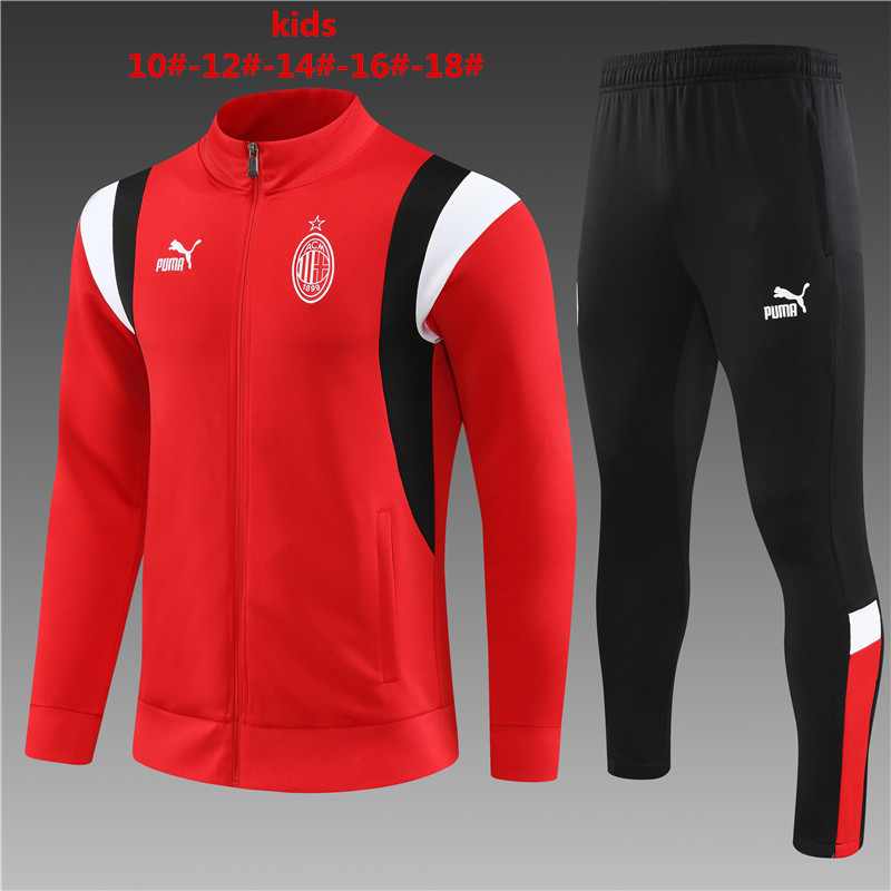 AC Milan 23-24 Kids Jacket Training Tracksuit - Red - ManixJersey