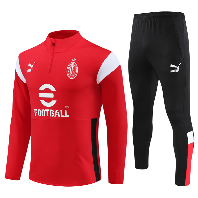 AC Milan 23-24 Kids Long Sleeve Training Set Red and White - ManixJersey