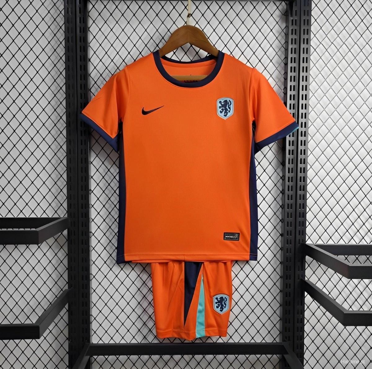 Netherlands 2024 Home Stadium Kids Kit - ManixJersey