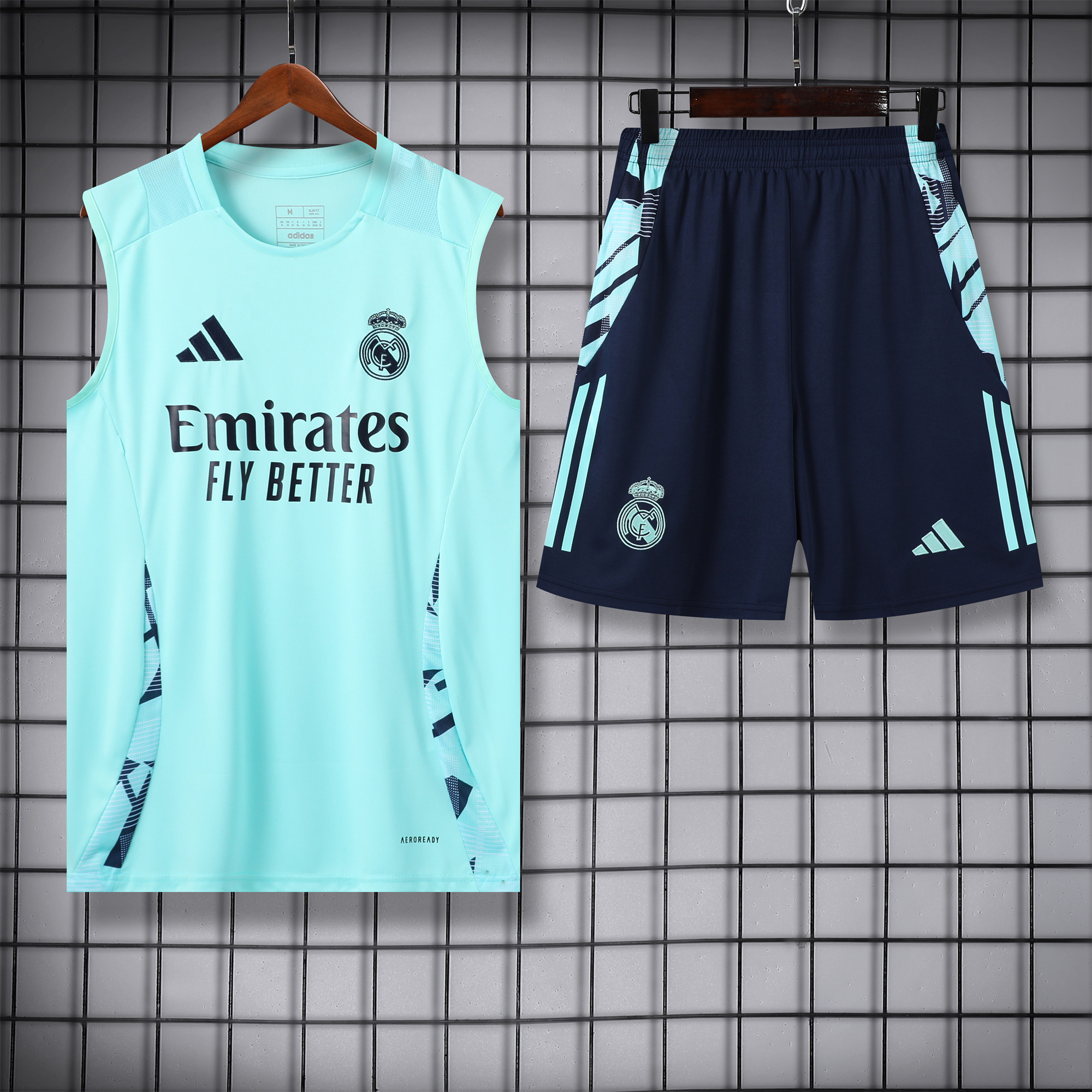 Real Madrid 24-25 Vest Training Set - Light Green Vest & Deep Blue Shorts - ManixJersey