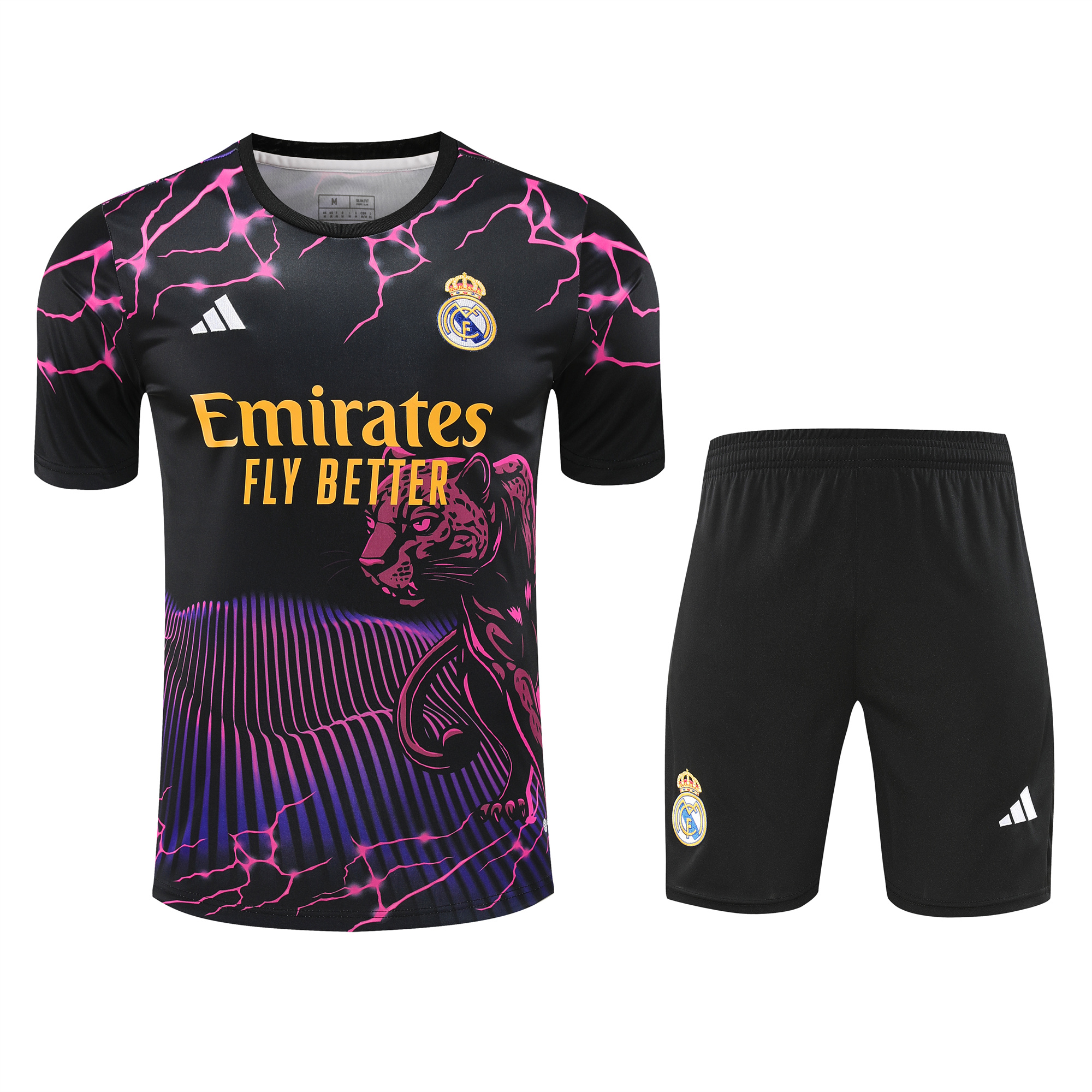 Real Madrid 24-25 Short-Sleeve Training Set - Purple Leopard Top & Black Shorts - ManixJersey
