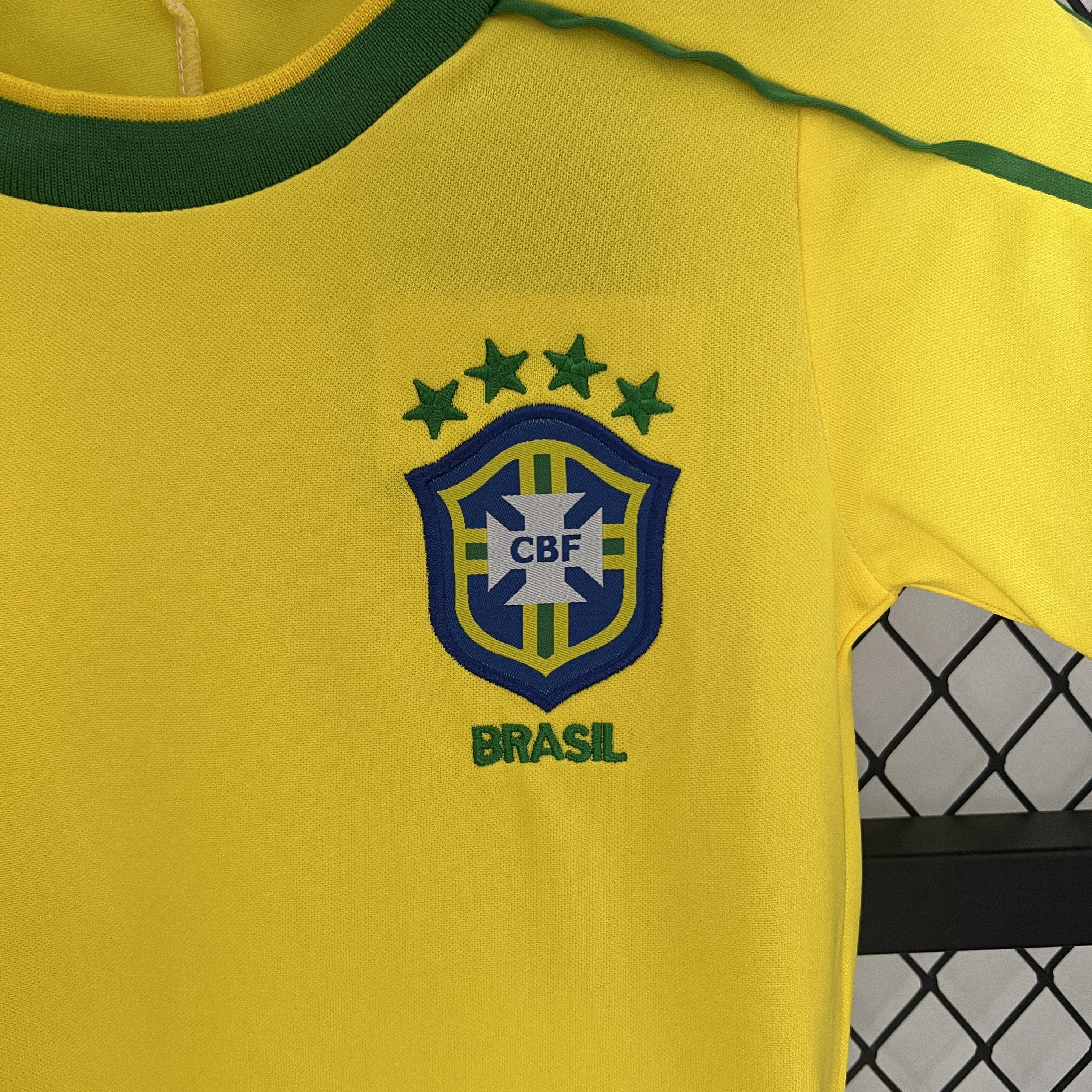 Retro Brazil 1998 Home Stadium Kids Kit - ManixJersey