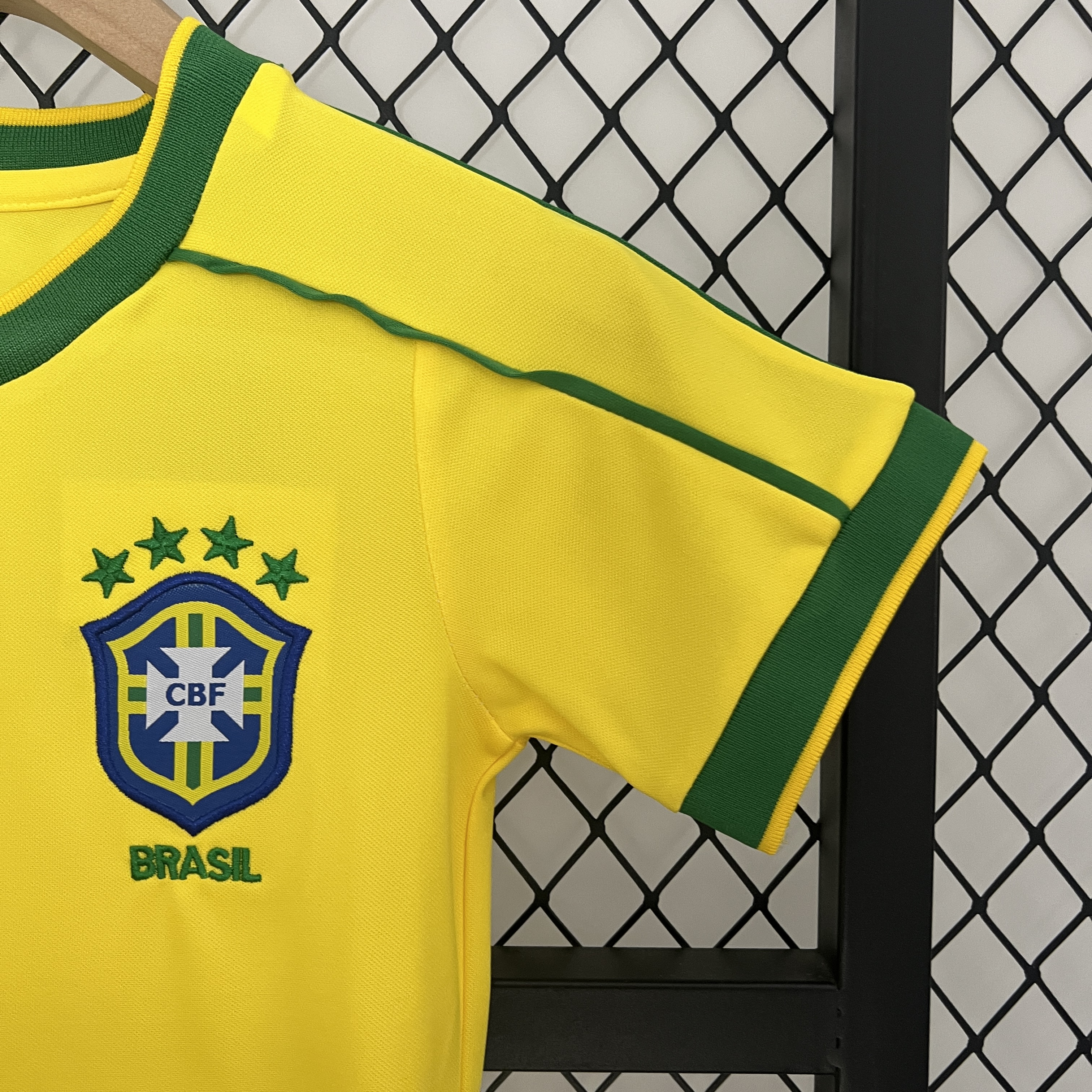 Retro Brazil 1998 Home Stadium Kids Kit - ManixJersey