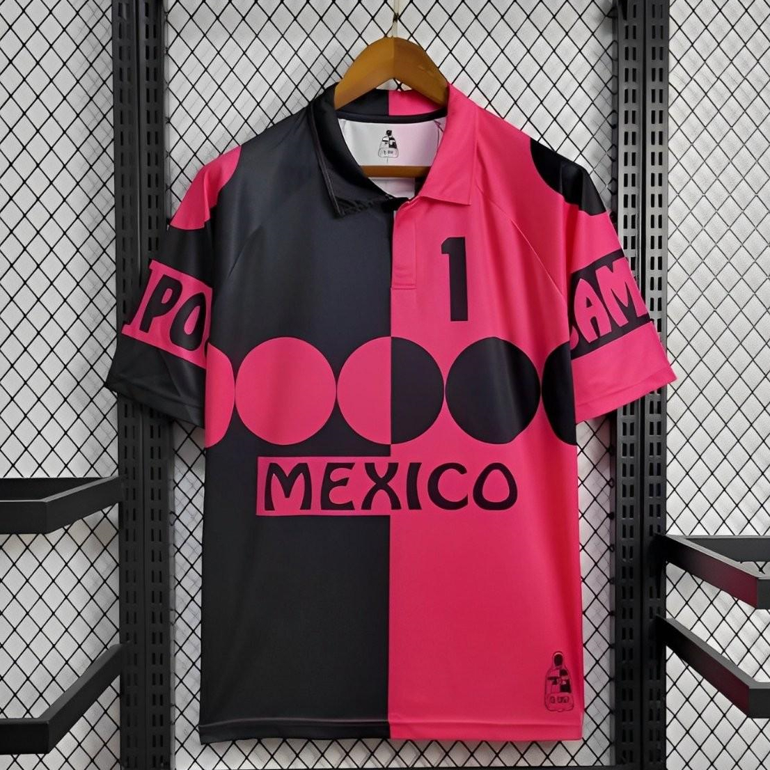 Retro Mexico 1998 World Cup Goalkeeper Pink Black Jersey - ManixJersey