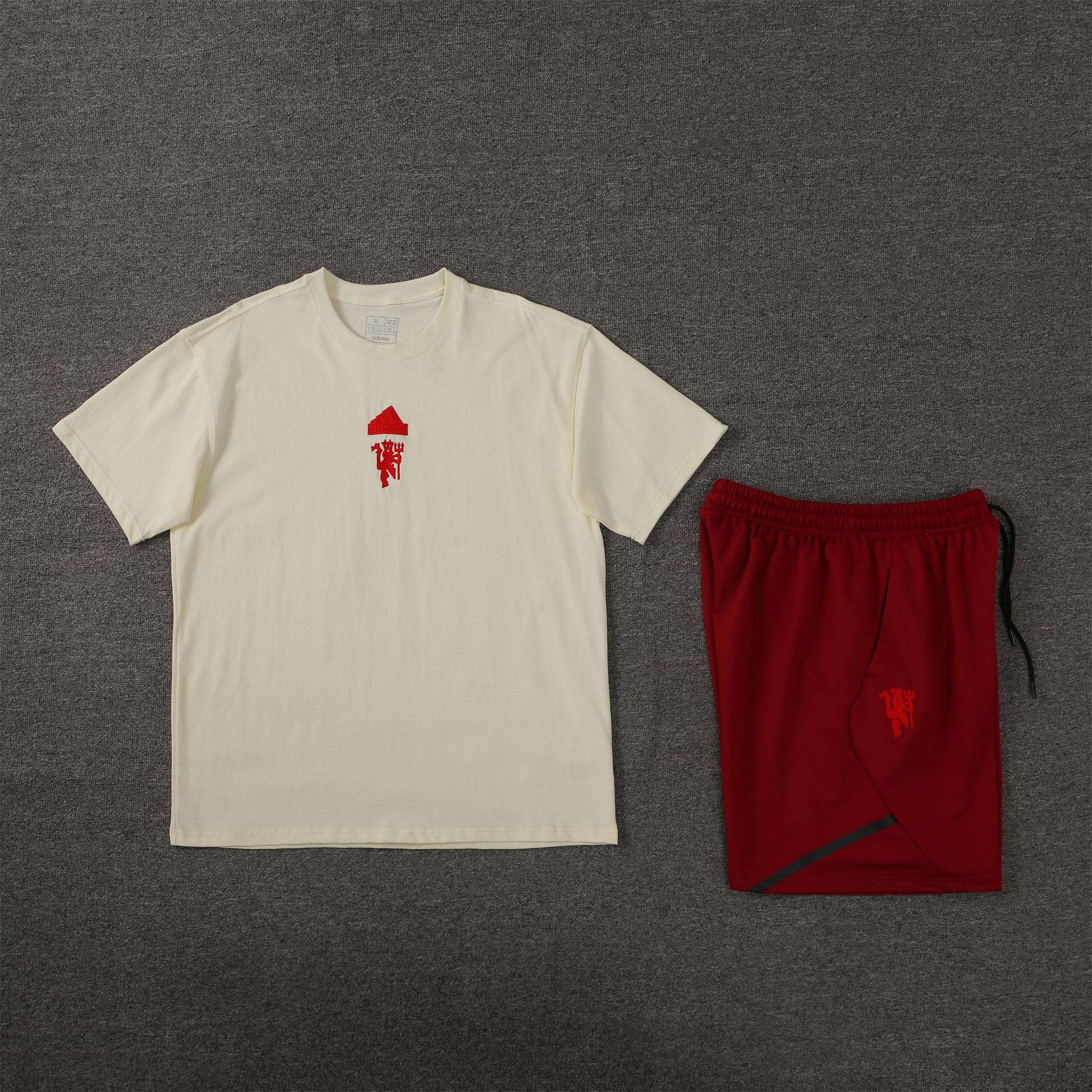 Manchester United 24-25 Short-Sleeve Training Set - Milky White Top & Red Shorts - ManixJersey