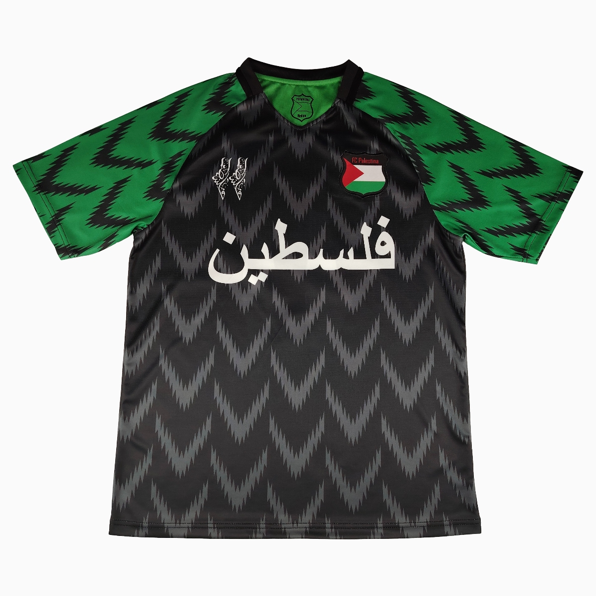 FC Palestina 24-25 Black and Green Arrow Pattern Jersey with Arabic and Pattern - ManixJersey