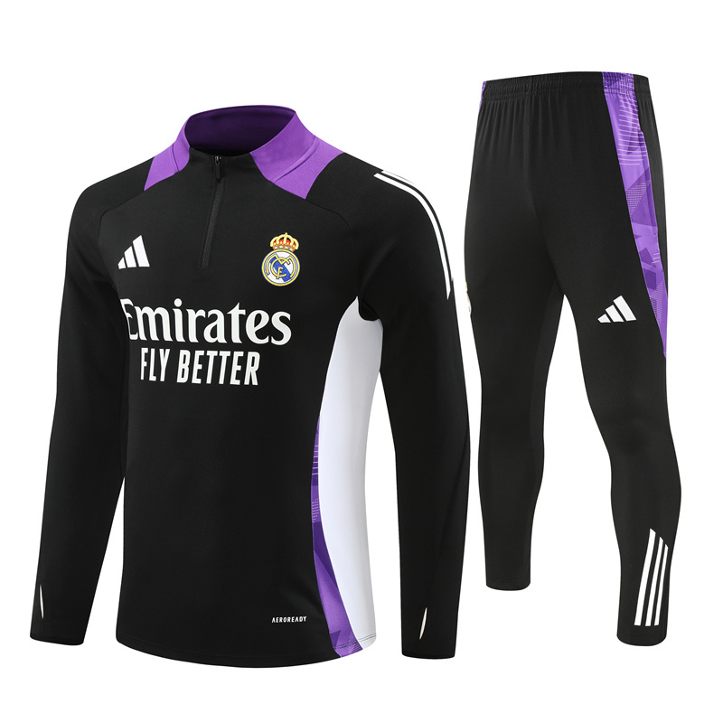 Real Madrid 24-25 Long Sleeve Training Set - Black and Purple - ManixJersey