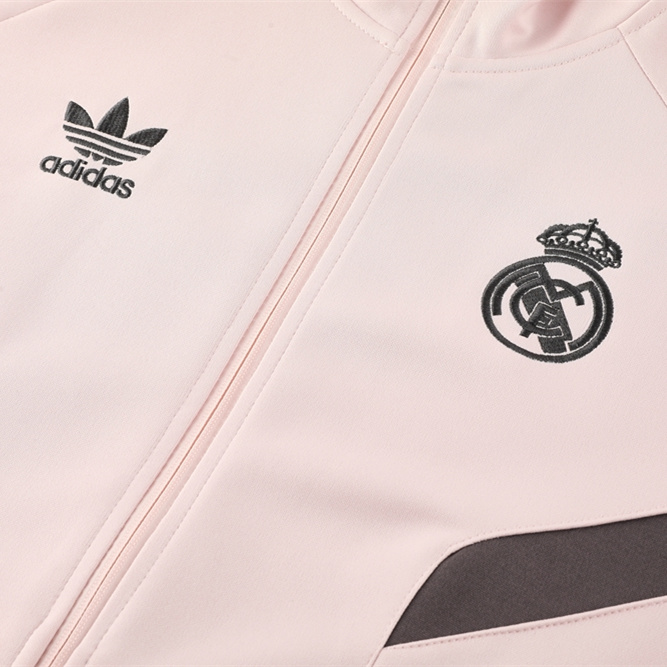 Real Madrid 24-25 Jacket Training Tracksuit - Light Pink Top and Black Pants - ManixJersey