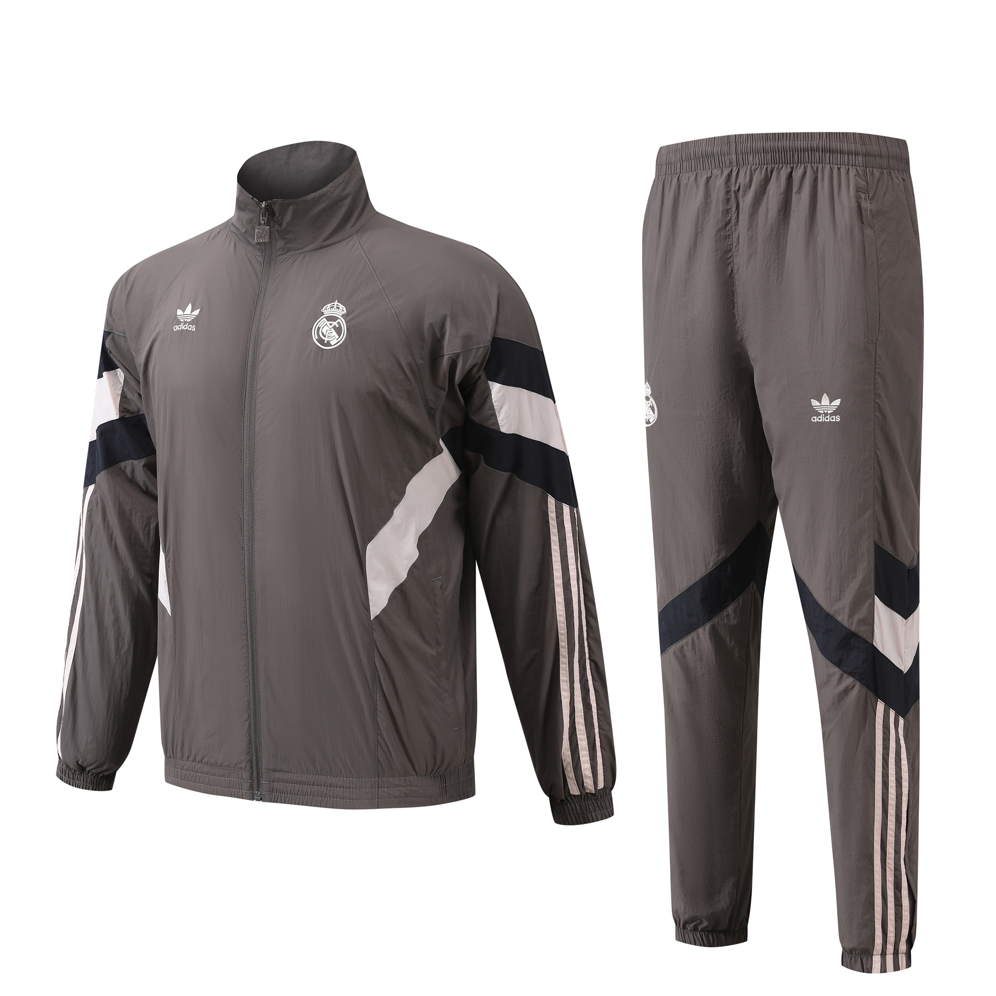 Real Madrid 24-25 Throwback Windbreaker Suit - Grey Jackets & Pants - ManixJersey
