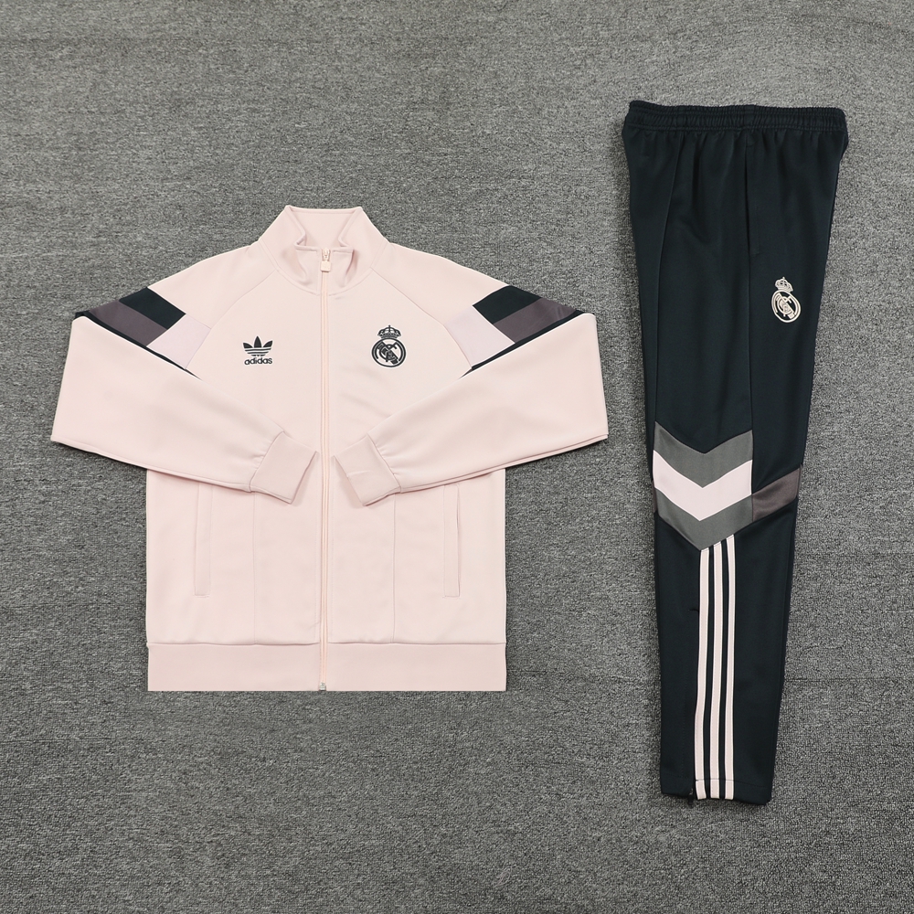 Real Madrid 24-25 Jacket Training Tracksuit - Light Pink Top and Black Pants - ManixJersey