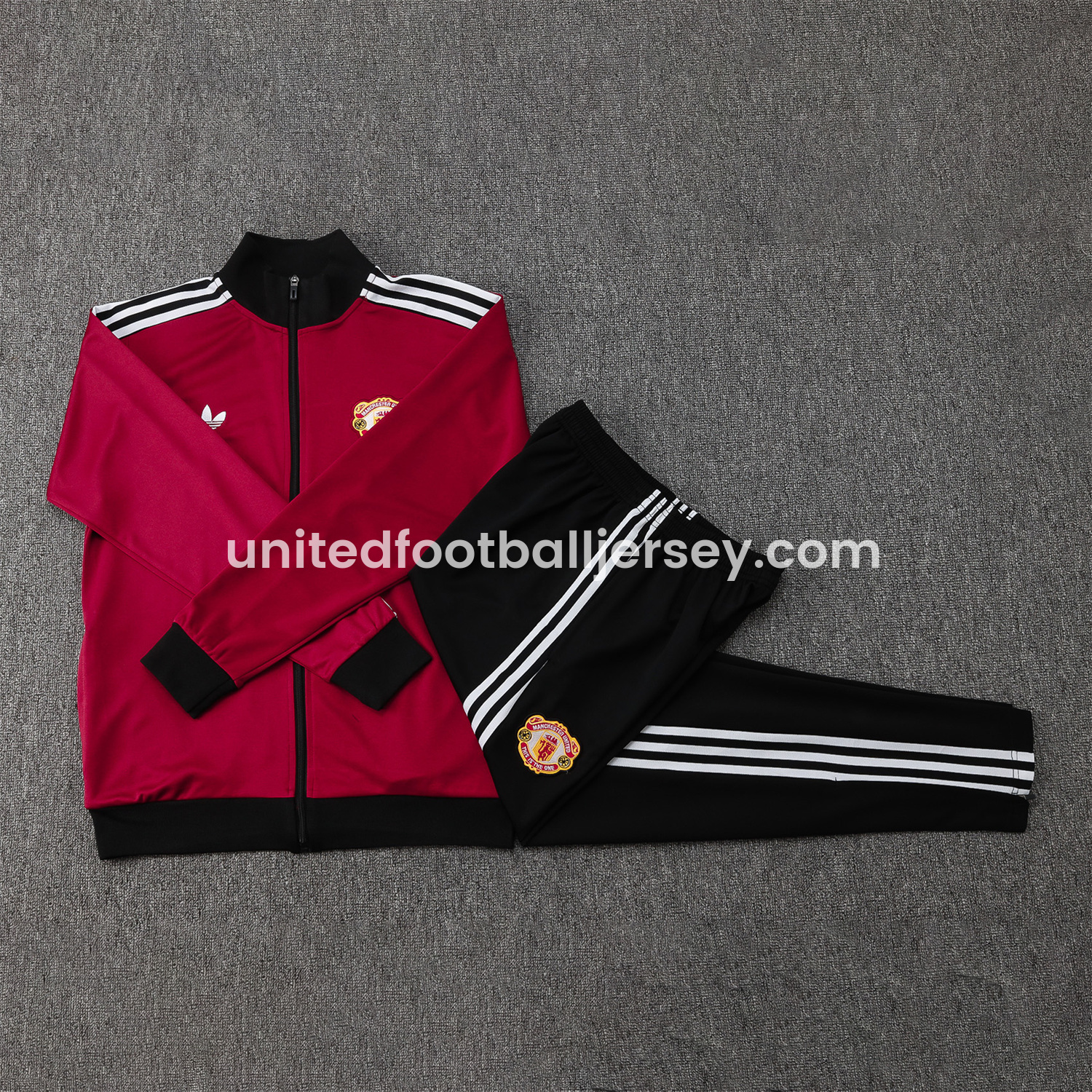 Manchester United 24-25 Kids Throwback Jacket Training Tracksuit - Date Red Jackets & Black Pants - ManixJersey