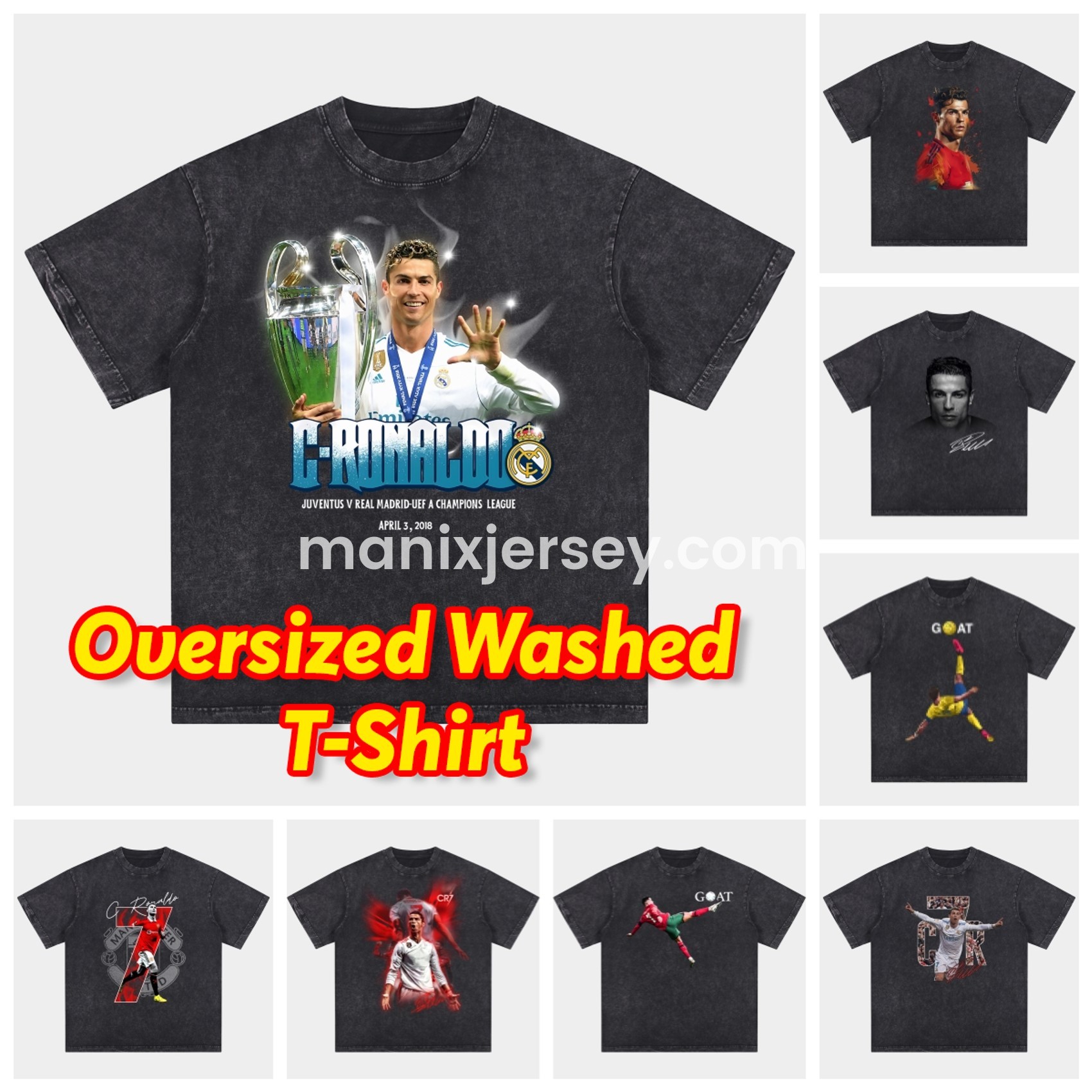 Cristiano Ronaldo Portugal Real Madrid Manchester United Oversized Washed T-Shirt - ManixJersey