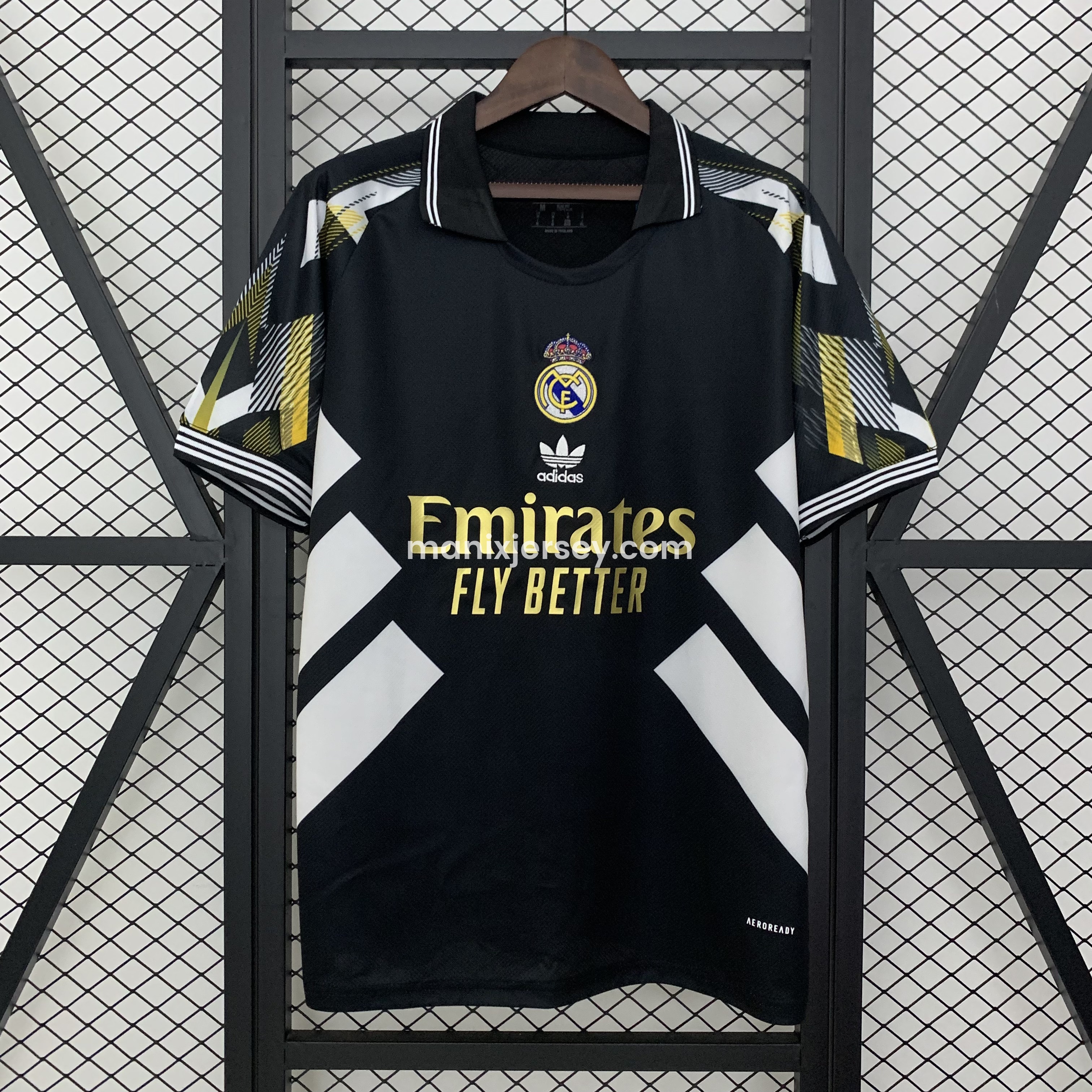 Real Madrid 25-26 Black Gold White Three Bars Jersey - Fans Version - ManixJersey