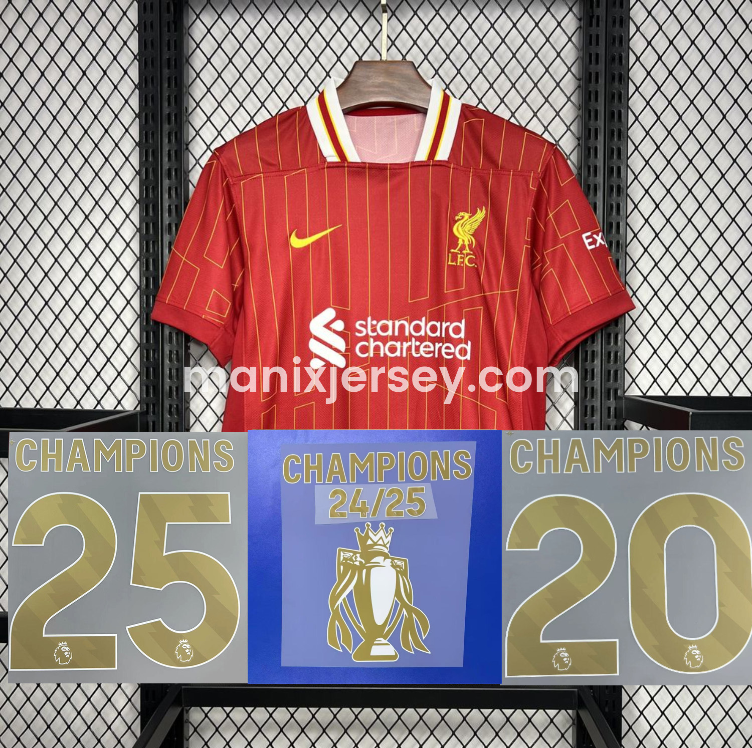 Liver.pool 24-25 Home Jersey with Golden Champions Patch - Fans Version - ManixJersey