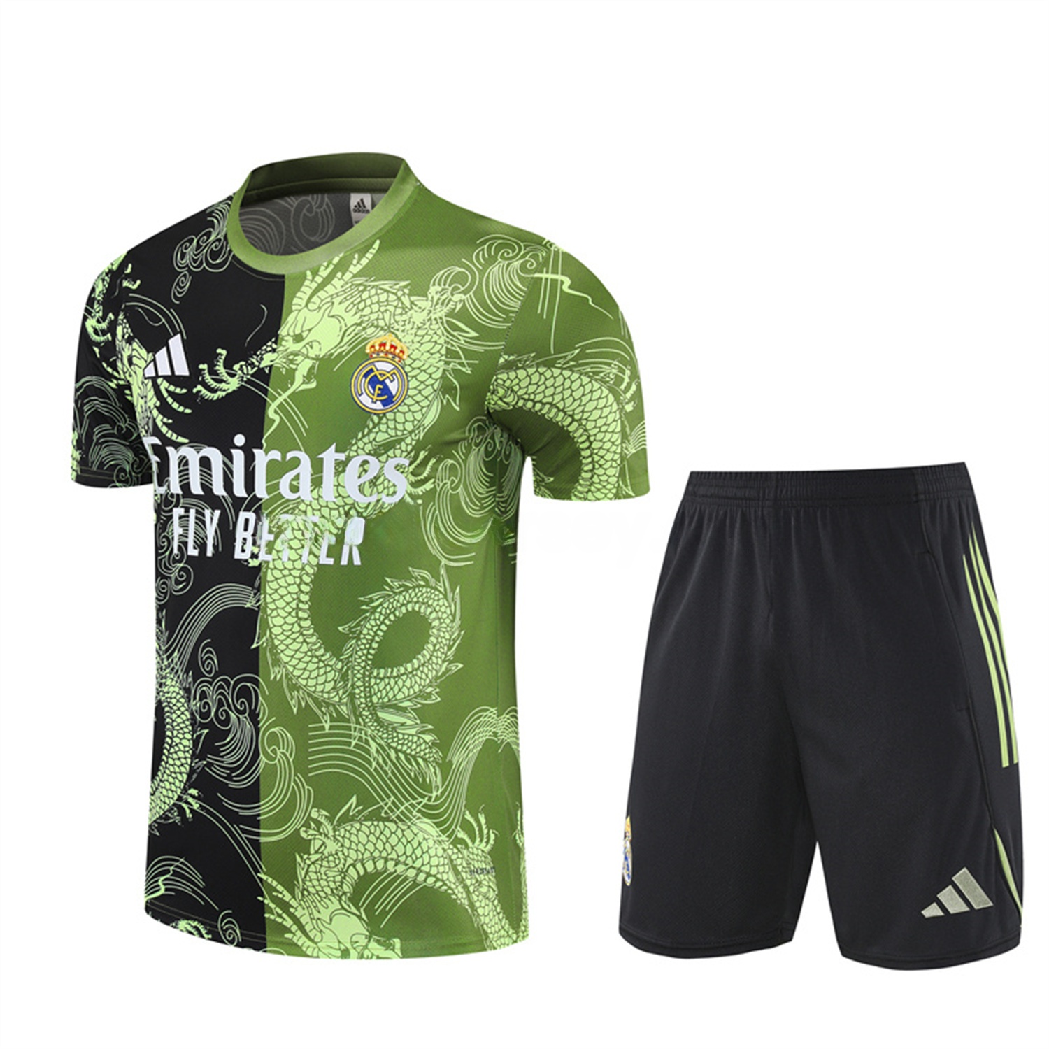 Real Madrid 25-26 Short-Sleeve Training Set - Green Black Top & Black Shorts - ManixJersey