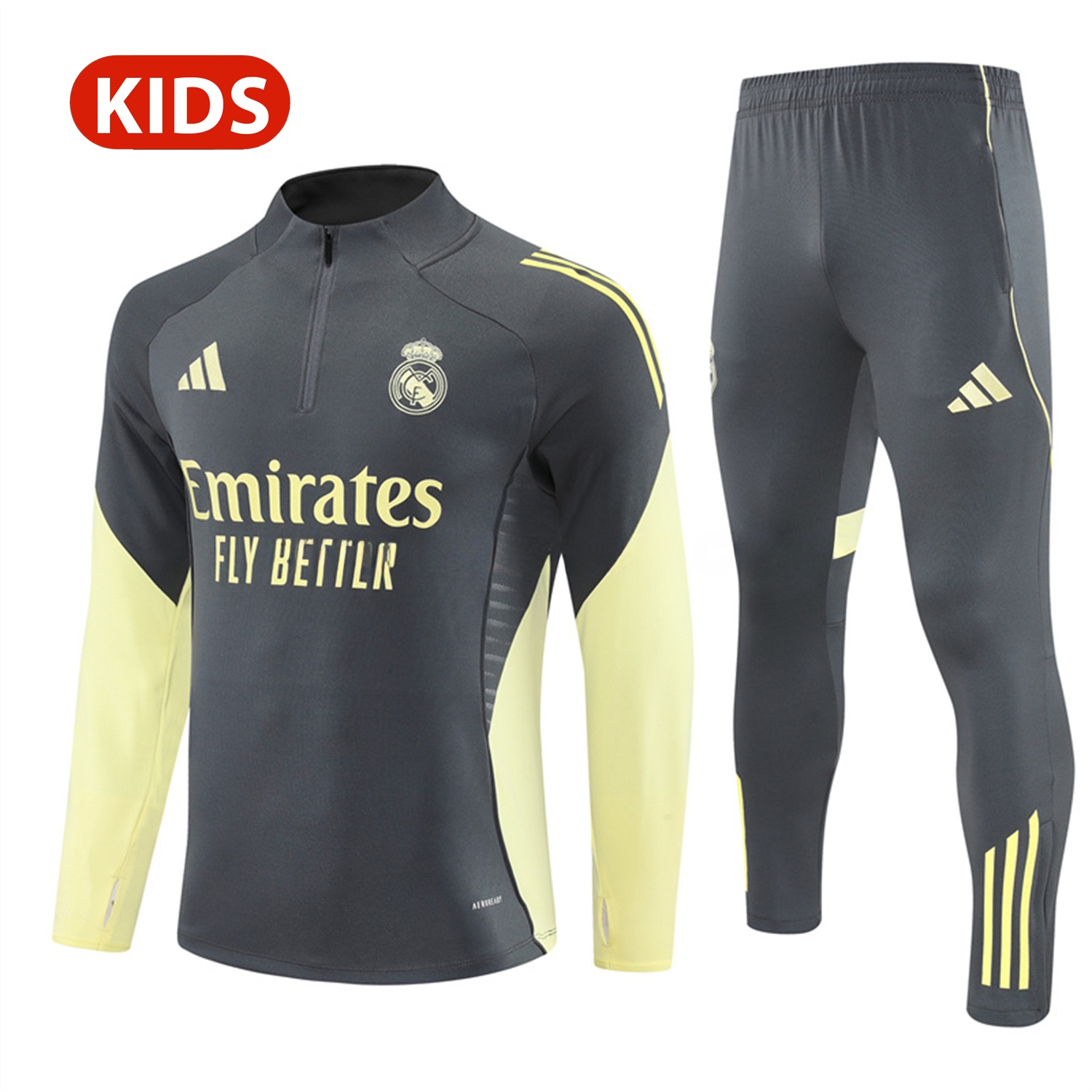 Real Madrid 25-26 Kid Long Sleeves Training Set - Gray Top & Gray Pants - ManixJersey