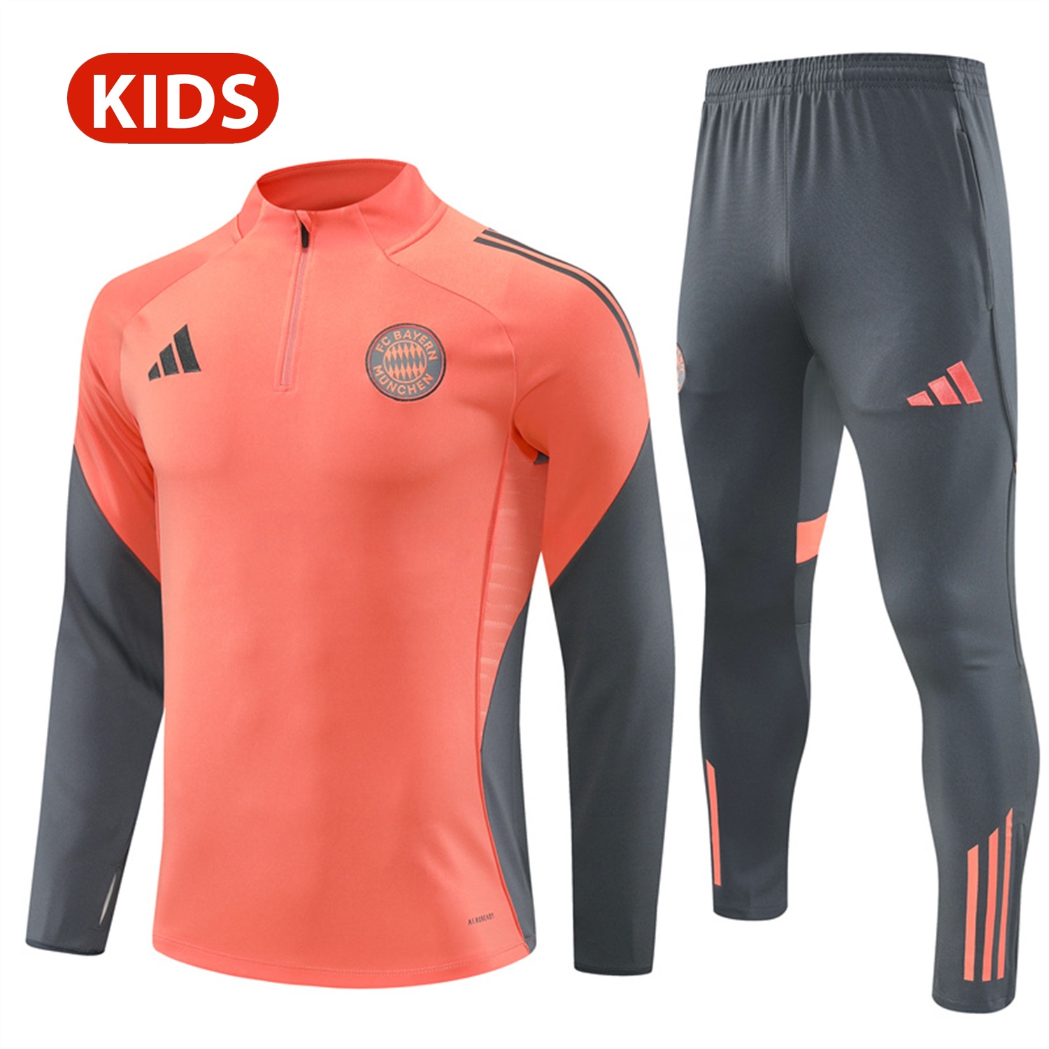 Bayern Munich 25-26 Kid Long Sleeves Training Set - Orange Top & Gray Pants - ManixJersey