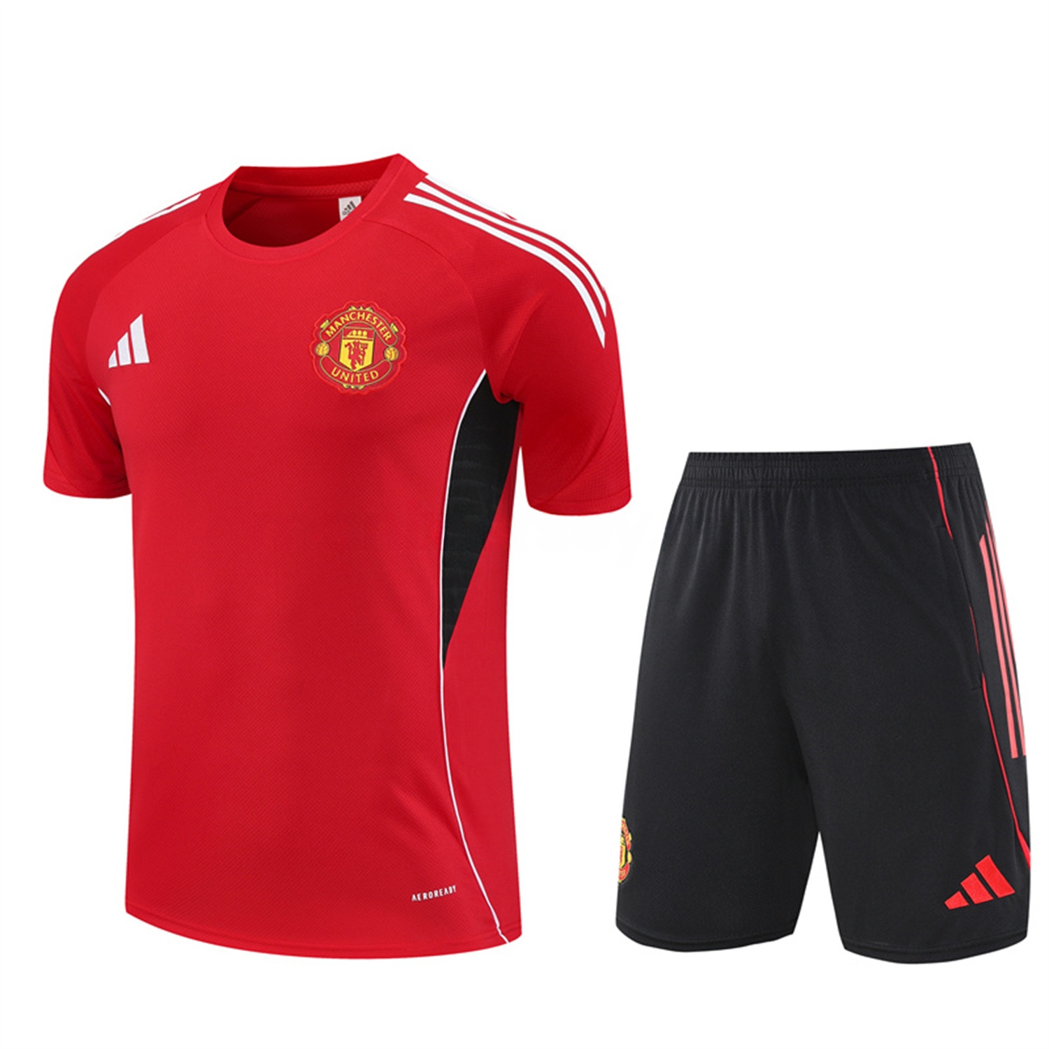 Manchester United 25-26 Short-Sleeve Training Set - Red Top & Black Shorts - ManixJersey