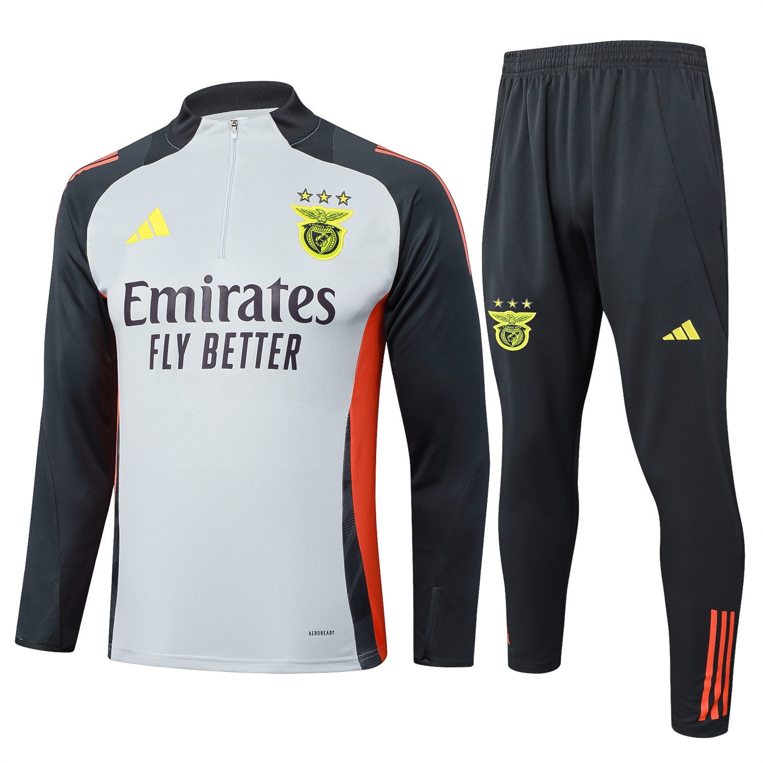 Benfica 25-26 Long Sleeve Training Set - Grey Top and Deep Grey Pants - ManixJersey