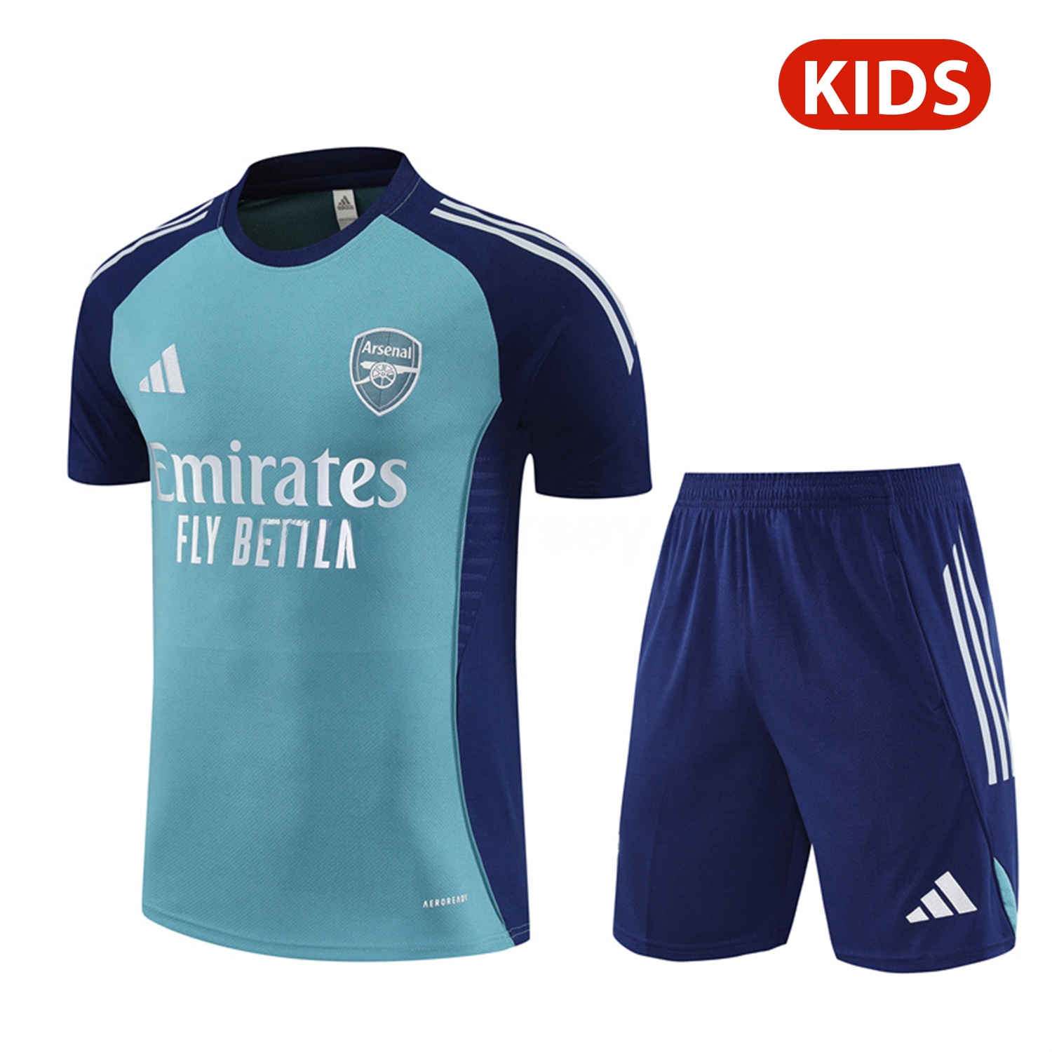 Arsenal 25-26 Kids Short-Sleeve Training Set - Green Top and Deep Blue Shorts - ManixJersey