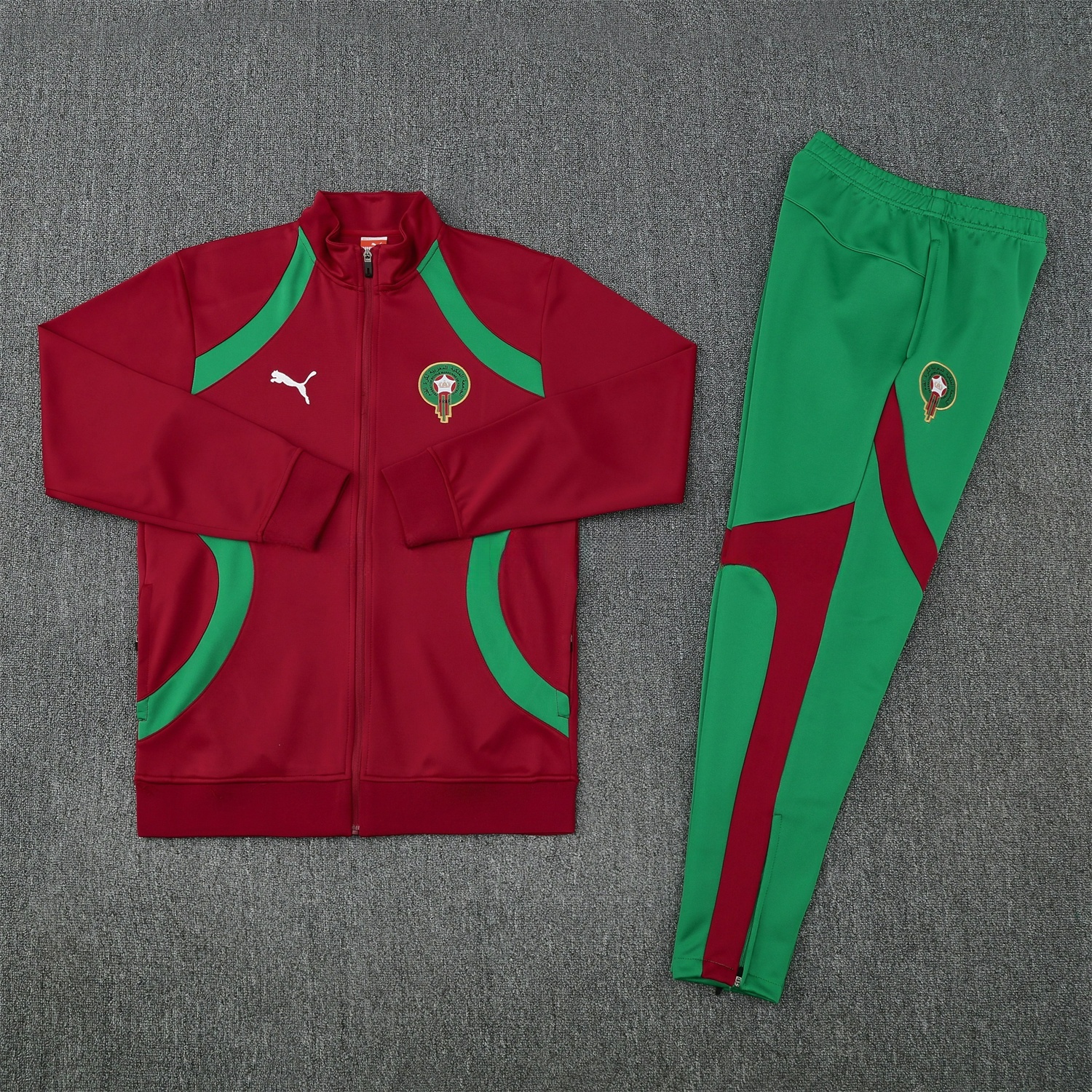 Morocco 25-26 Jacket Training Tracksuit - Red Jackets & Green Pants - ManixJersey