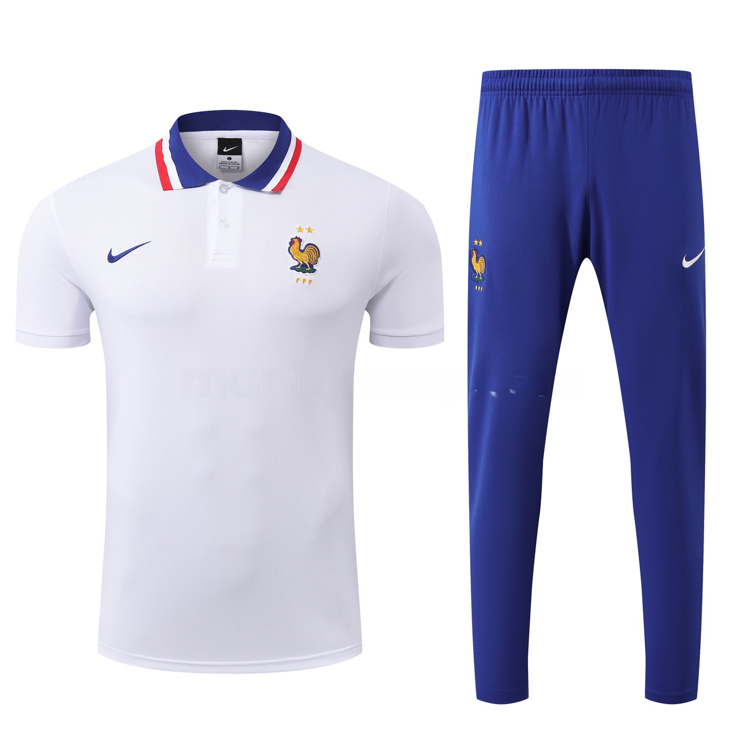 France 25-26 POLO Short-Sleeve Training Set - White Top and Blue Pants - ManixJersey