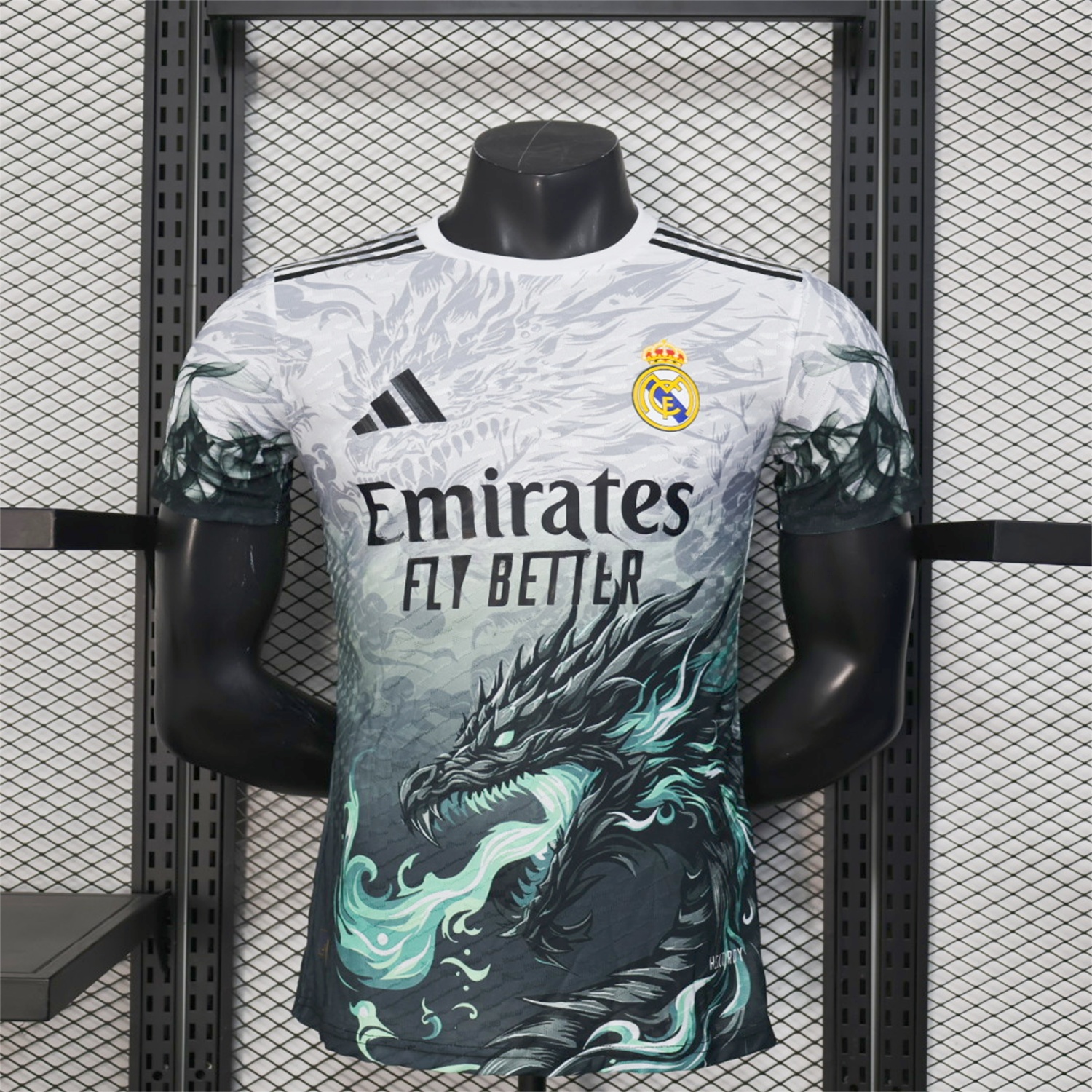 Real Madrid 25-26 Black Green Dragon Soars White Jersey - Player Version - ManixJersey