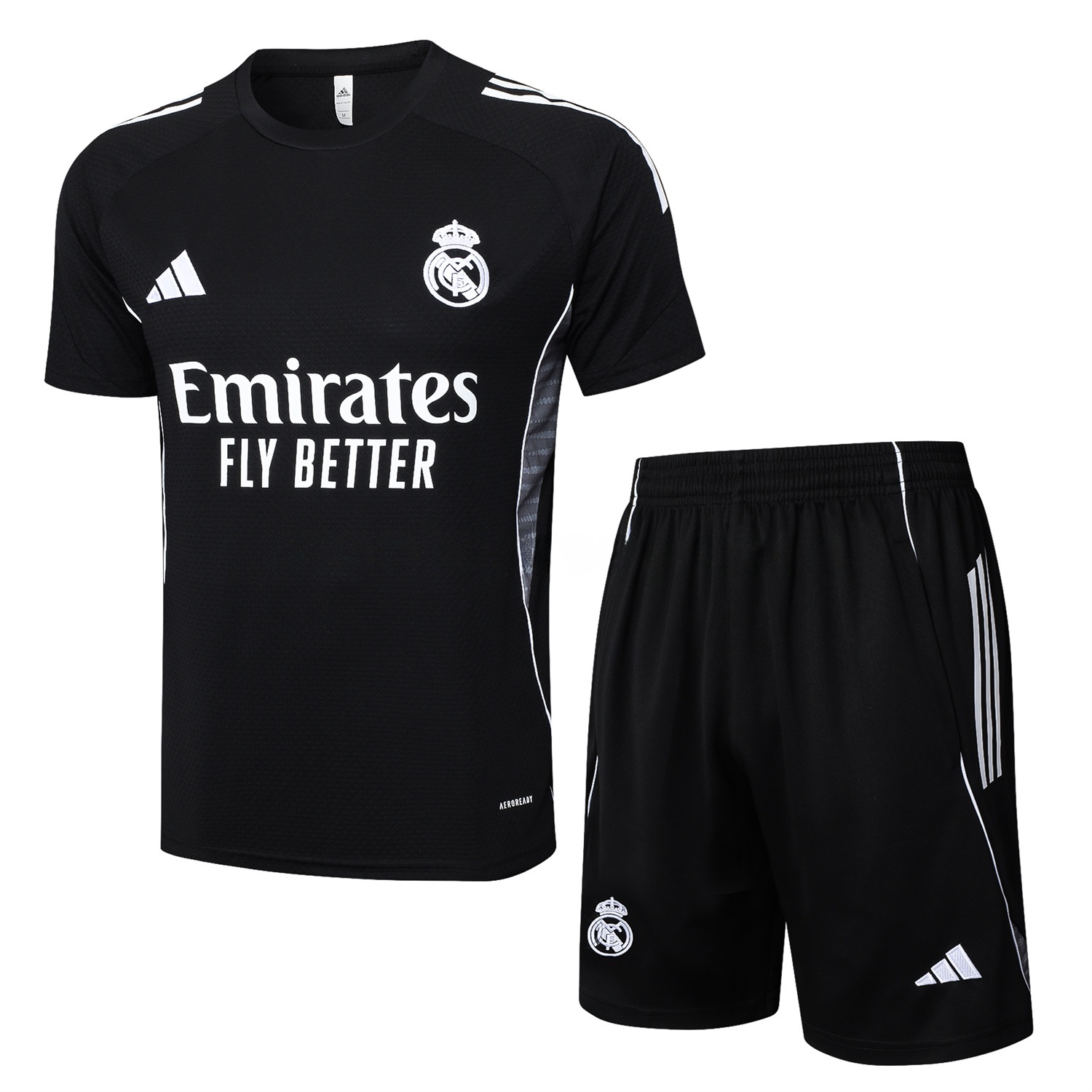 Real Madrid 25-26 Short-Sleeve Training Set - Black Top and Black Shorts - ManixJersey