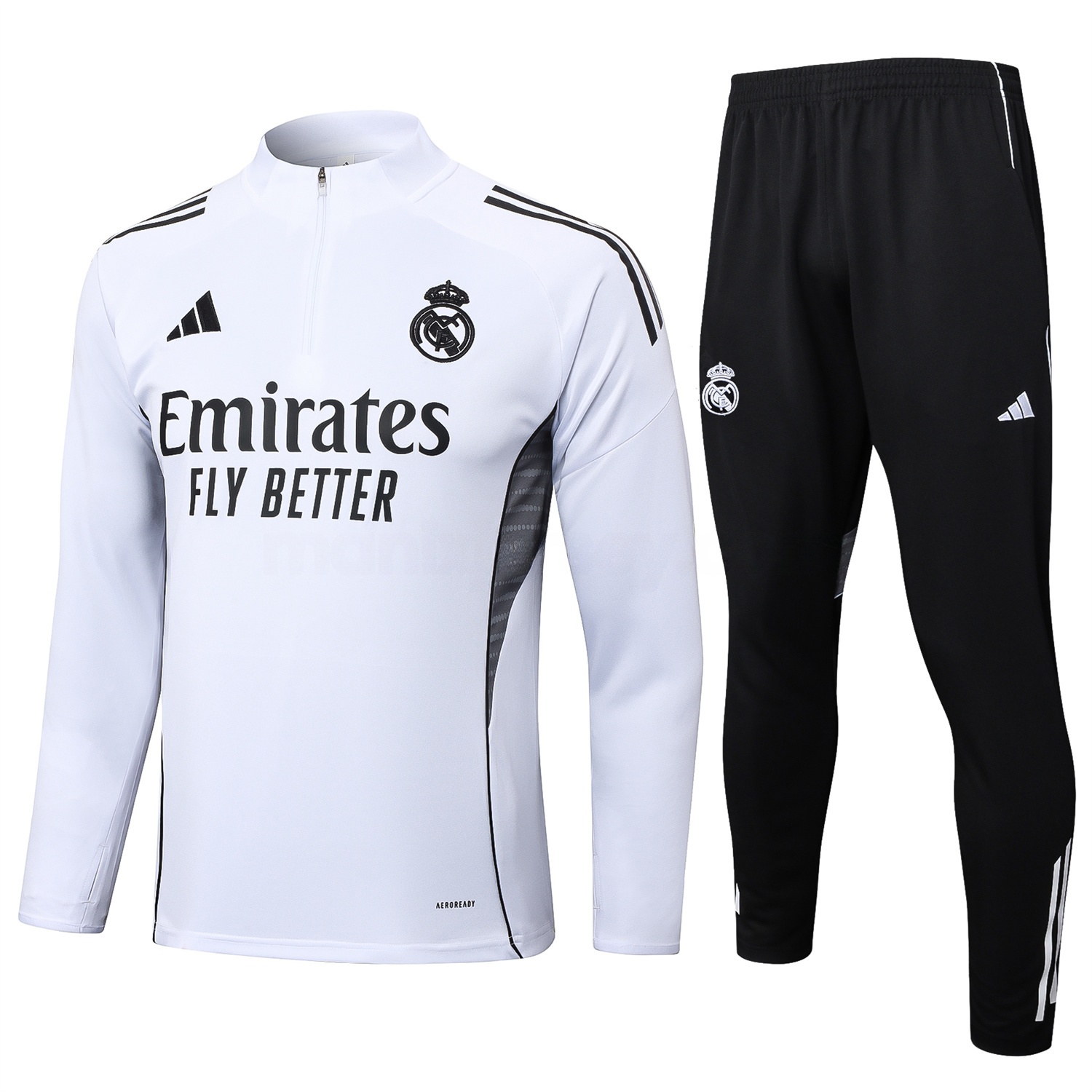 Real Madrid 25-26 Long Sleeve Training Set - White Top and Black Pants - ManixJersey