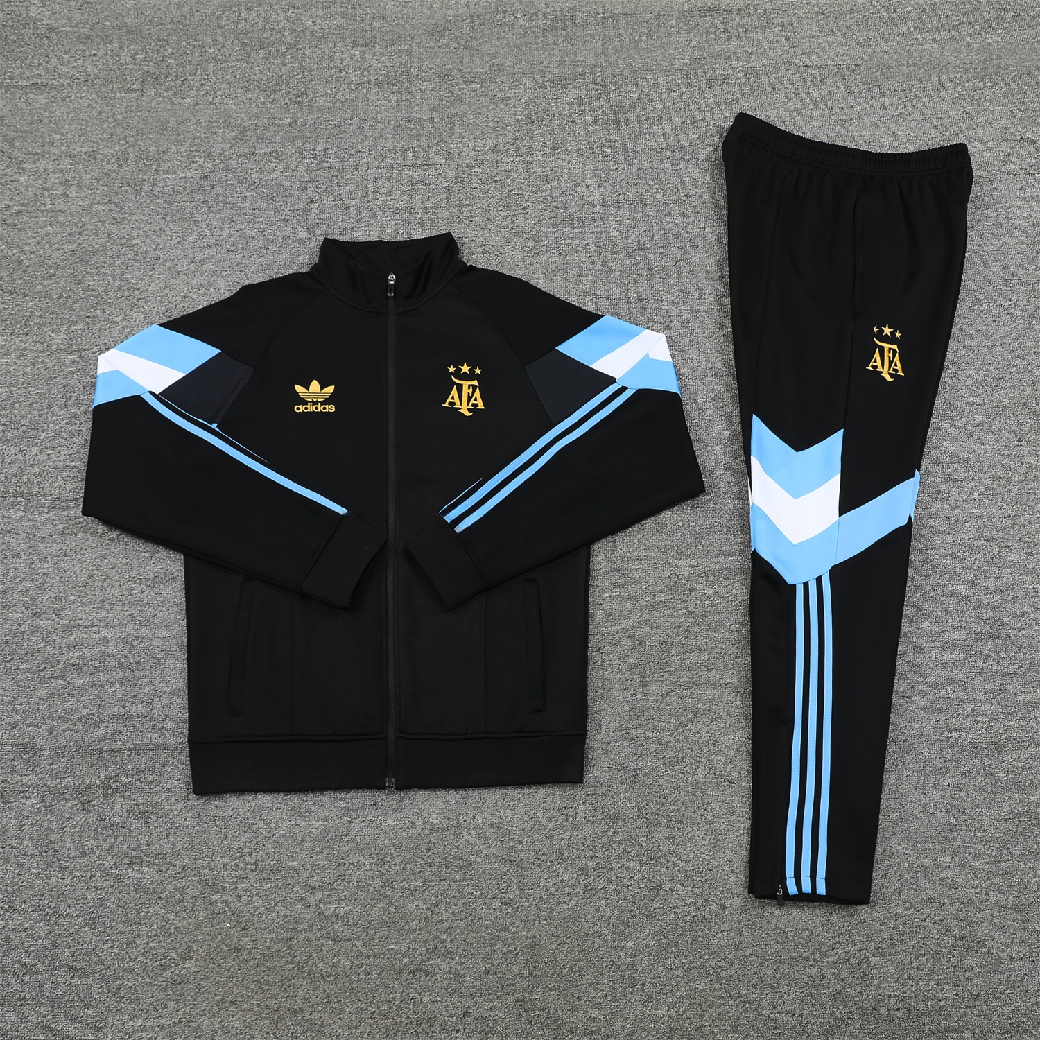 Argentina 24-25 Throwback Jacket Training Tracksuit - Black Jackets & Pants with Blue and White Stripes - ManixJersey
