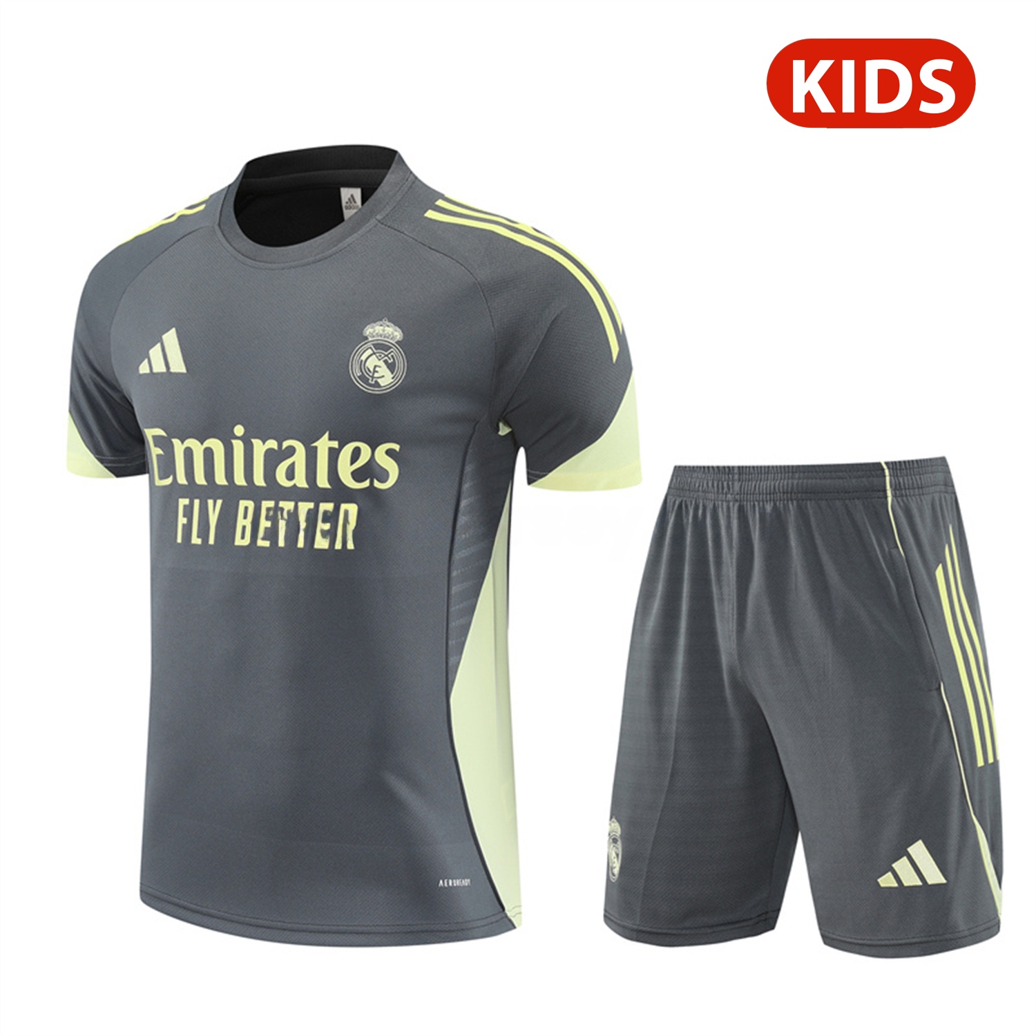 Real Madrid 25-26 Kids Short-Sleeve Training Set - Deep Grey Top and Shorts - ManixJersey