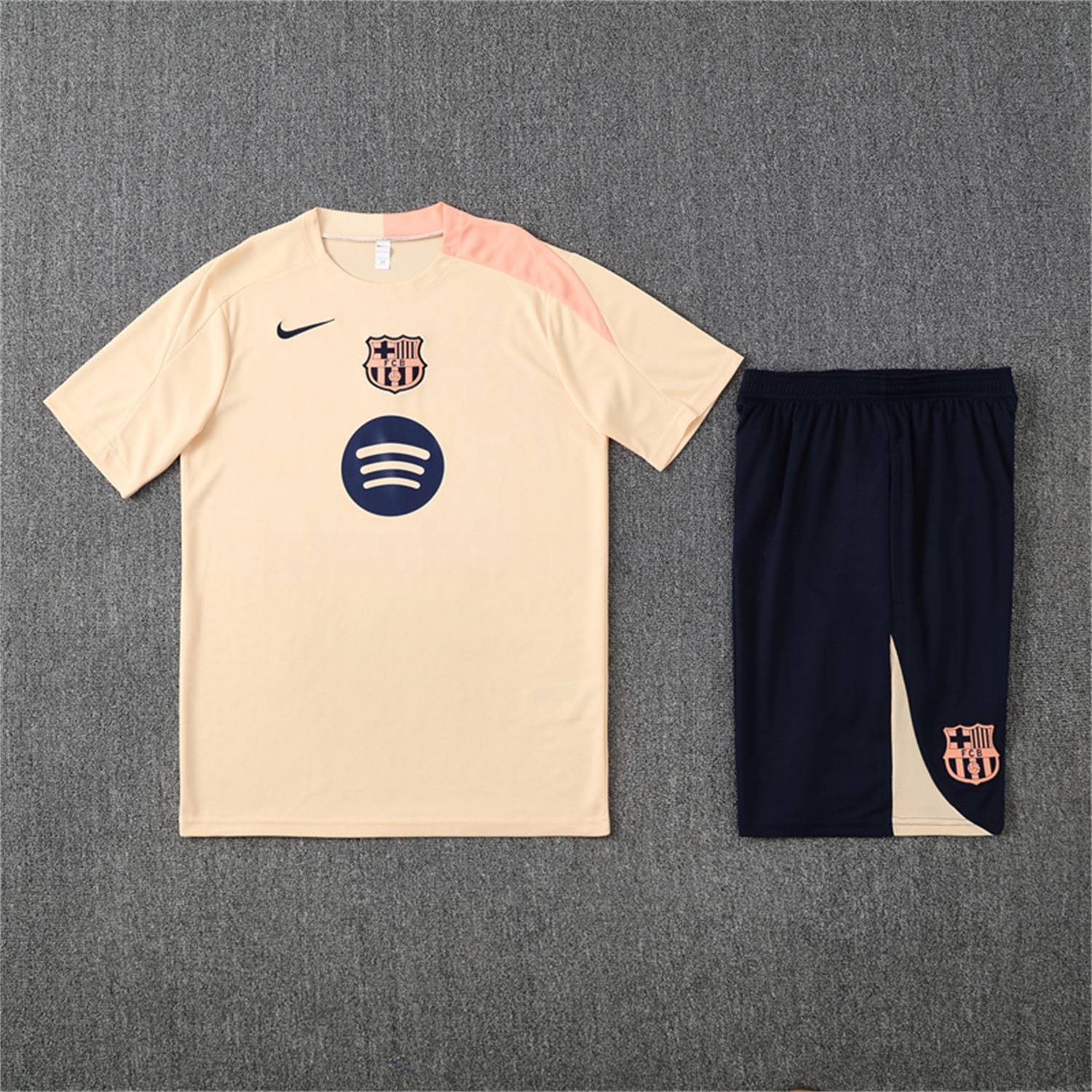 B.A.R.S.A 25-26 Kids Short-Sleeve Training Set - Beige Top & Blue Shorts - ManixJersey