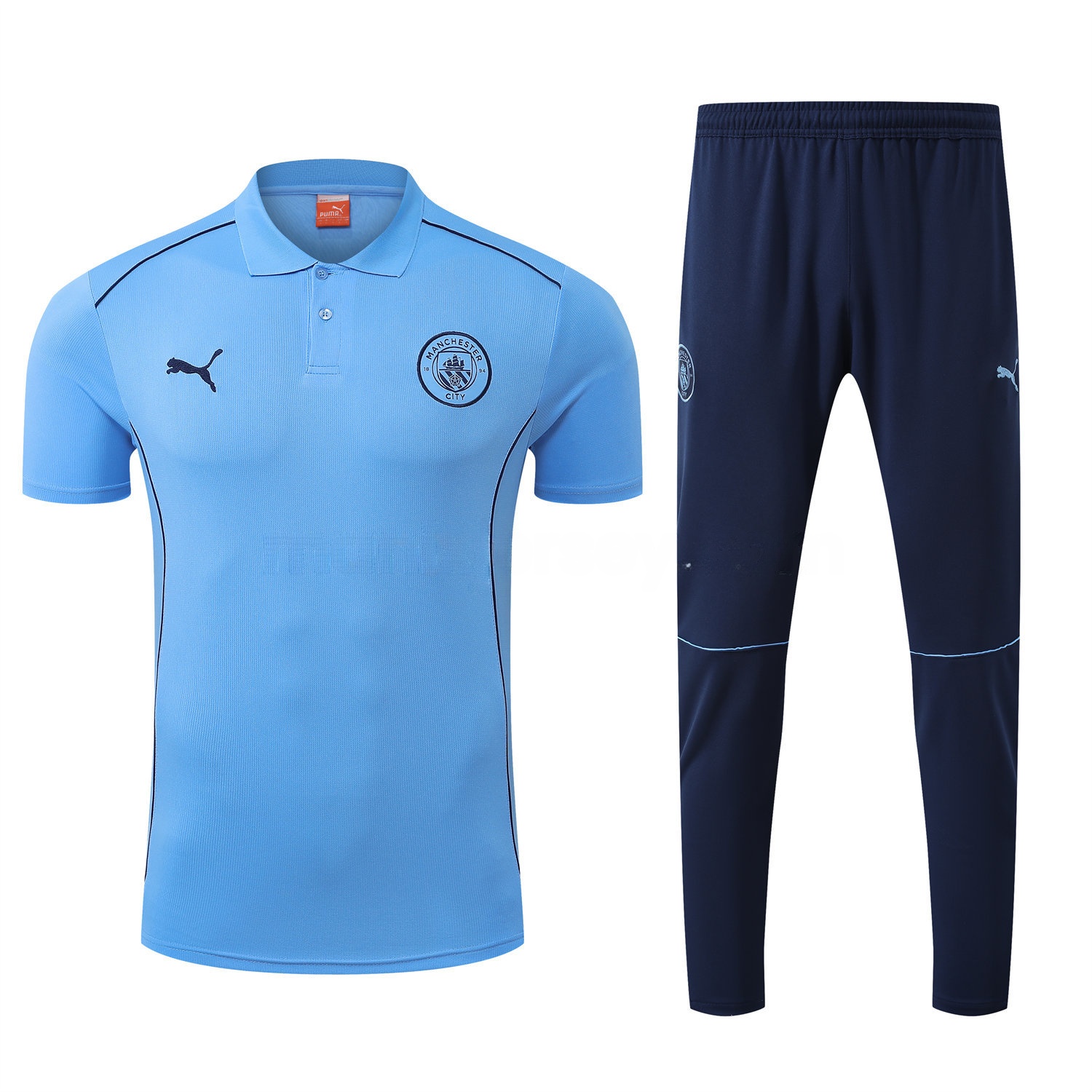 Manchester City 25-26 POLO Short-Sleeve Training Set - Blue Top and Deep Blue Pants - ManixJersey