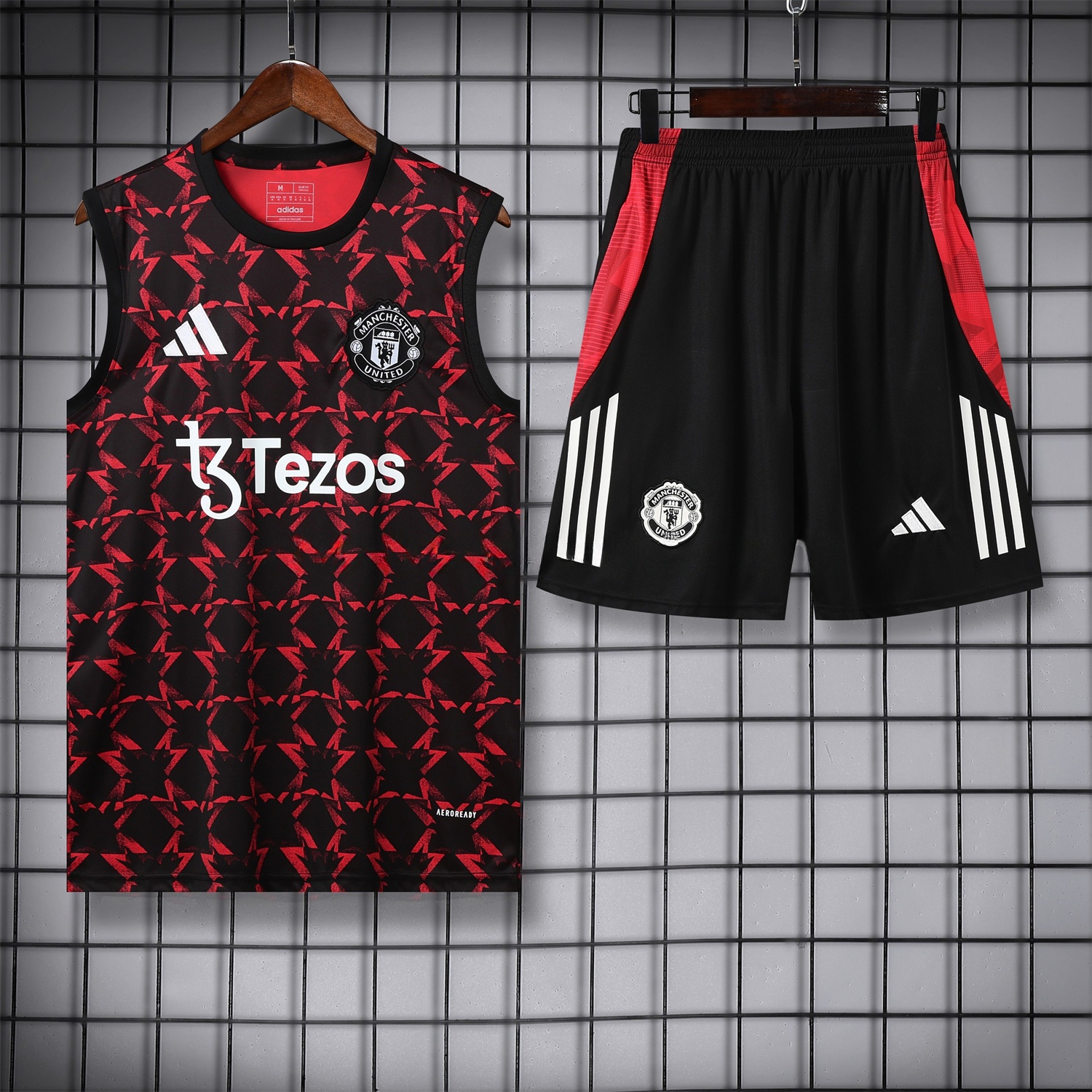 Manchester United 25-26 Pre-Match Vest Training Set - Red Top & Black Shorts - ManixJersey