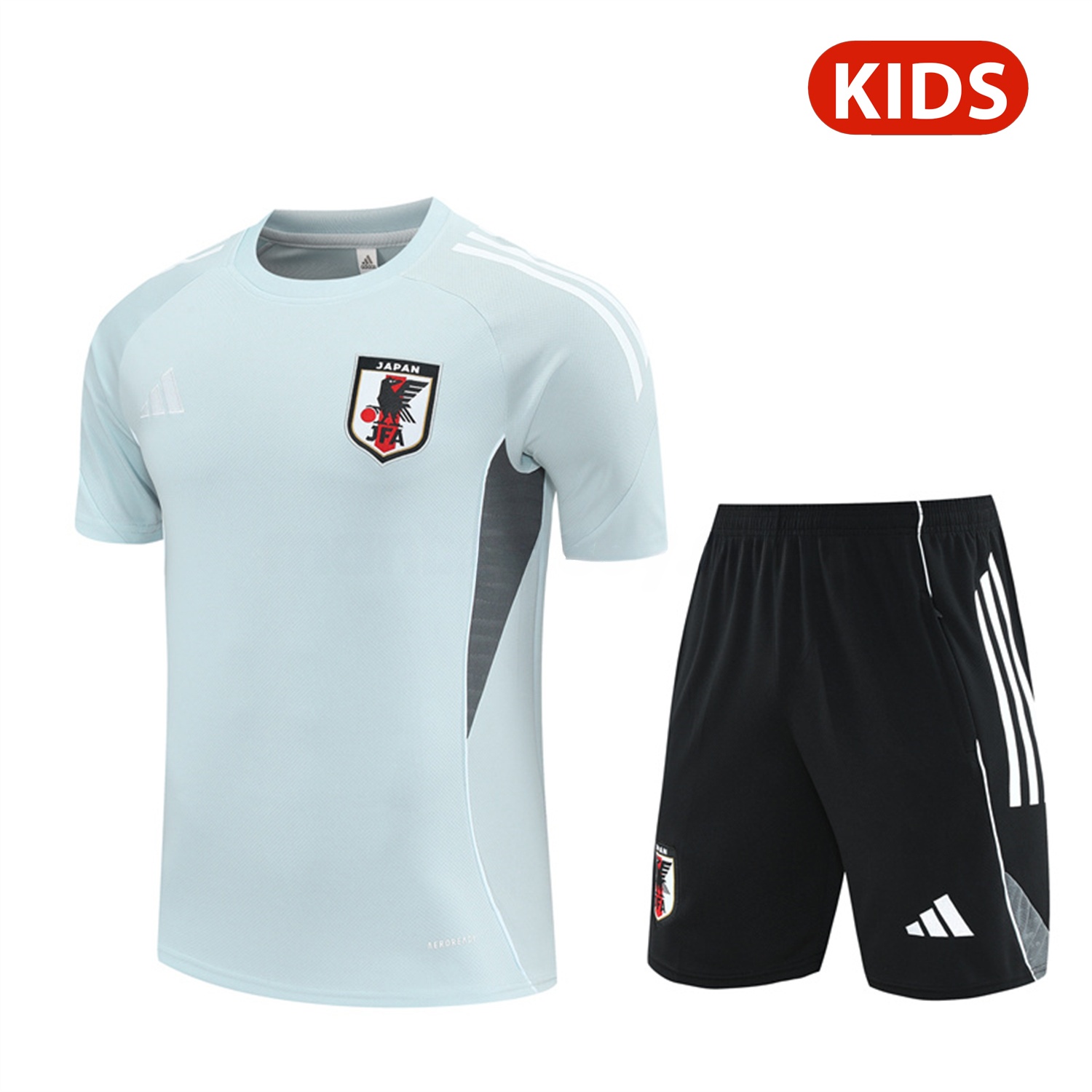 Japan 25-26 Kids Short-Sleeve Training Set - Light Blue Top and Black Shorts - ManixJersey