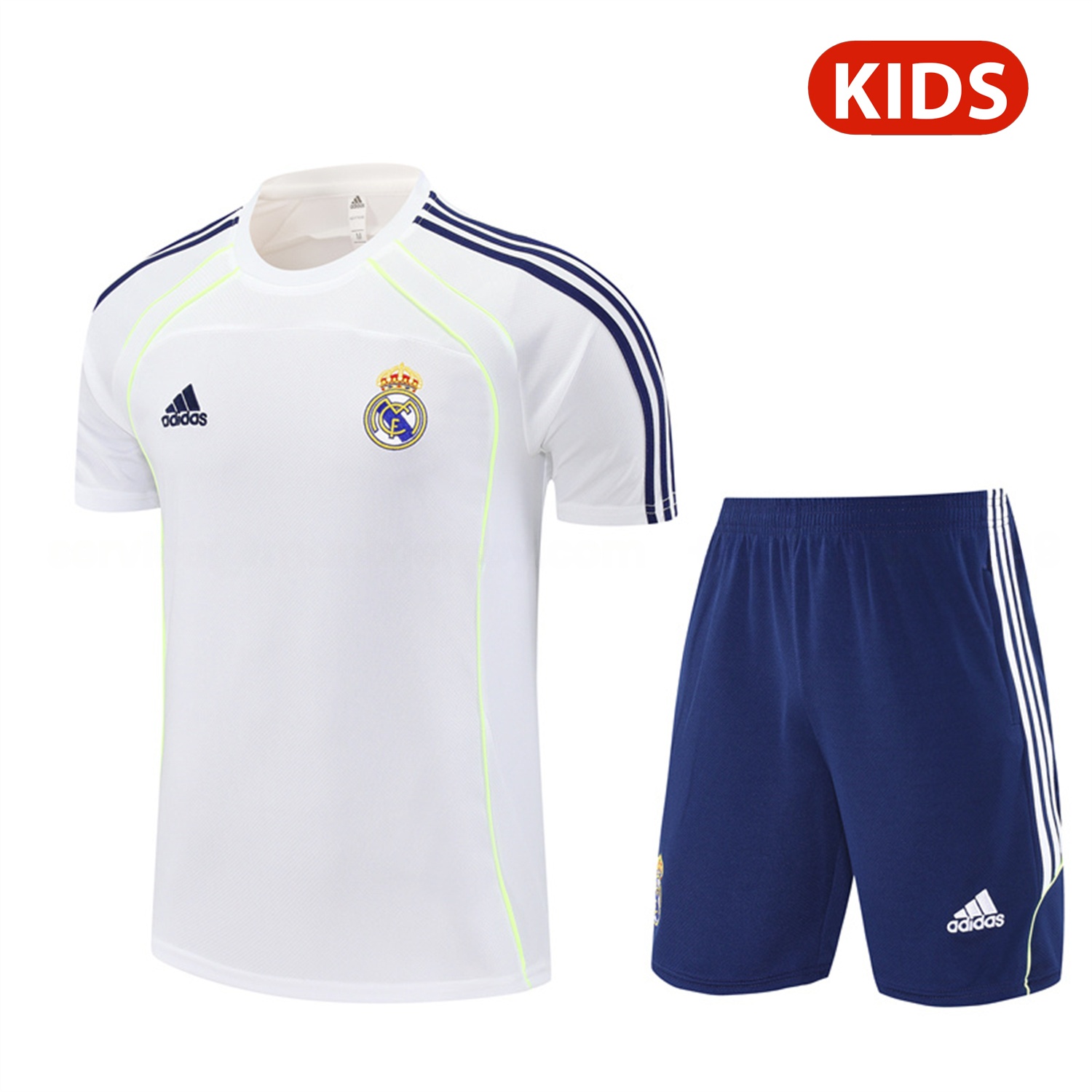 Real Madrid 25-26 Kids Short-Sleeve Training Set - White Urban Purist Style Top and Blue Shorts - ManixJersey