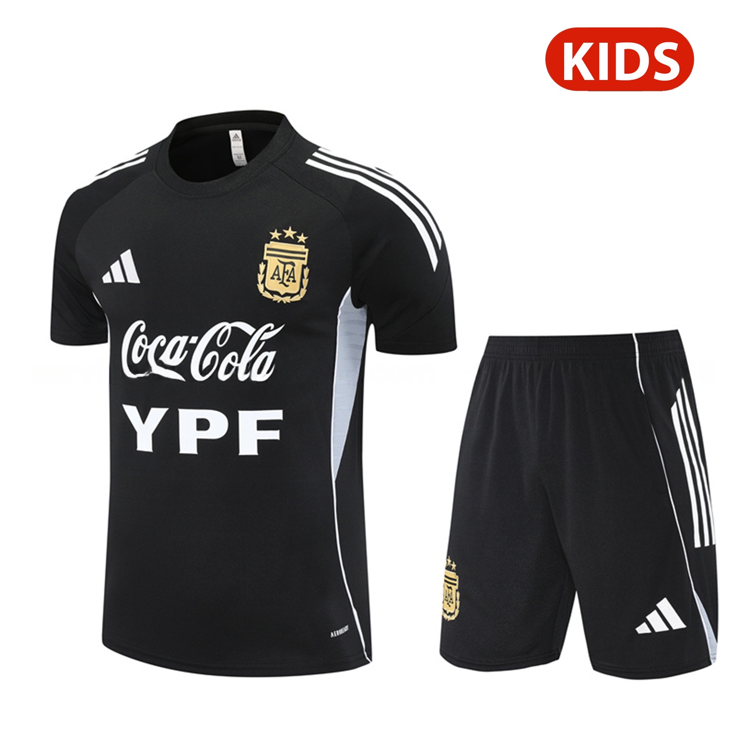 Argentina 25-26 Kids Pre-Match Short-Sleeve Training Set - Black Top & Shorts - ManixJersey