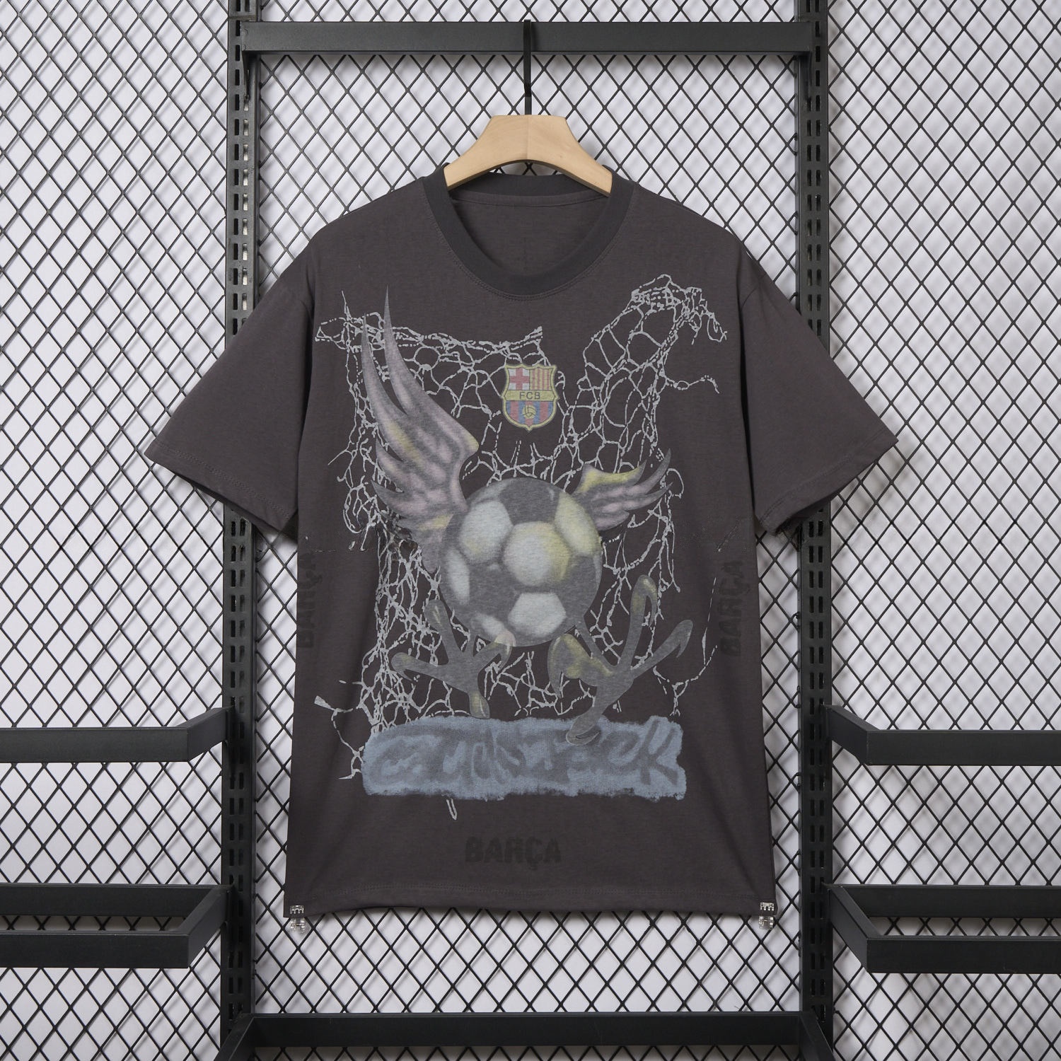 B.A.R.S.A x Travis Scott 24-25 Football Eagle Pattern Dark Grey T-shirt - ManixJersey