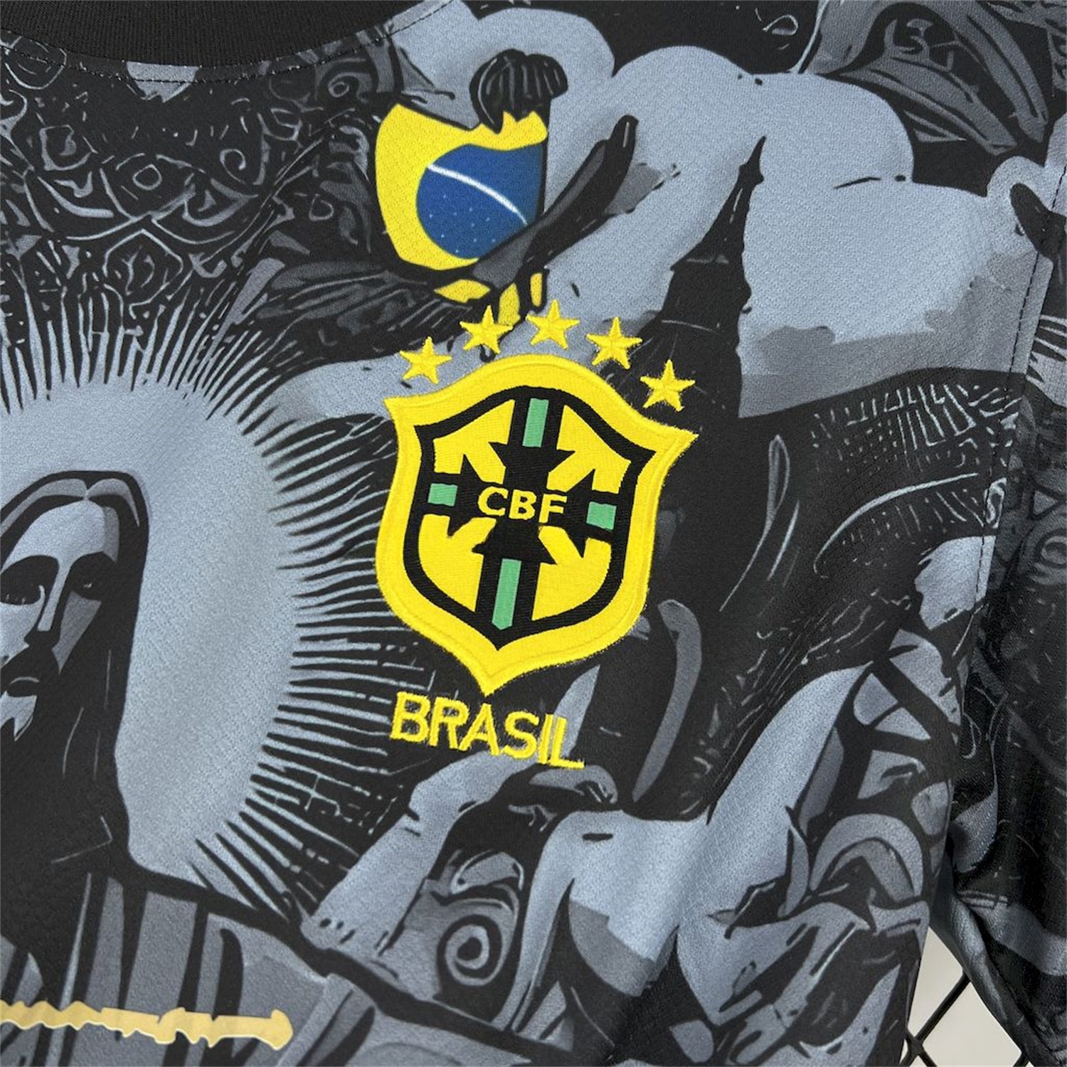 Brazil 2024-25 X STUSSY Black Christ the Redeemer Statue Jersey - Fans Version - ManixJersey