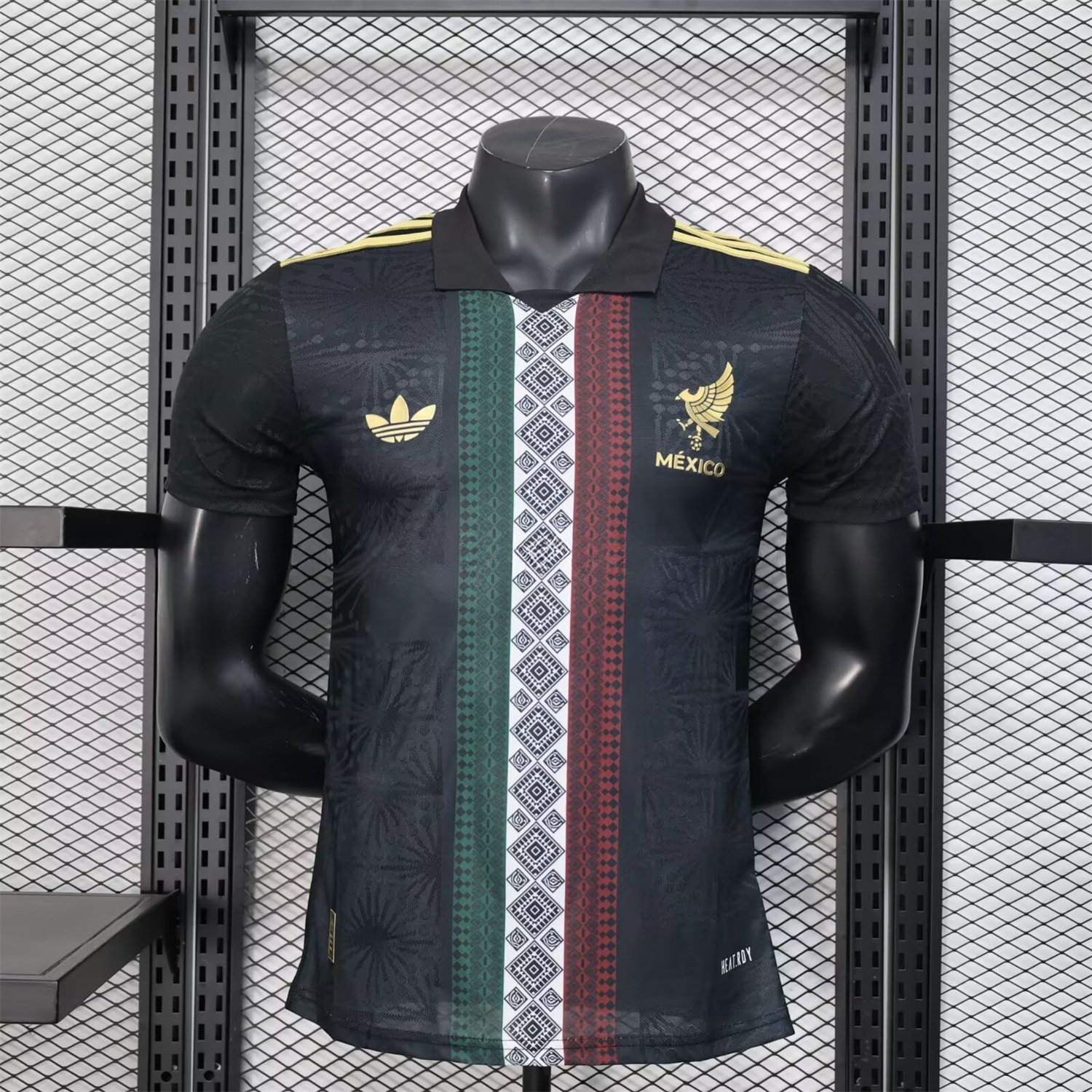 Mexico 25-26 Black Polo Jersey with Red White and Green Decorative Pattern - Player Version - ManixJersey