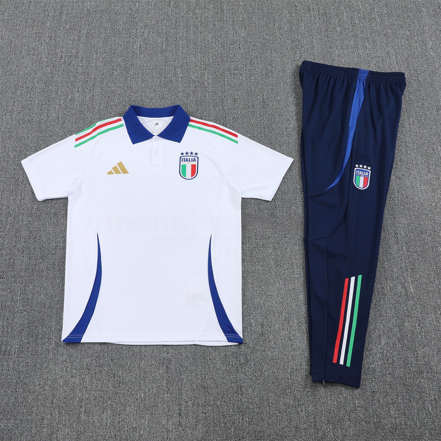 Italy 25-26 POLO Short-Sleeve Training Set - White Top and Deep Blue Pants - ManixJersey