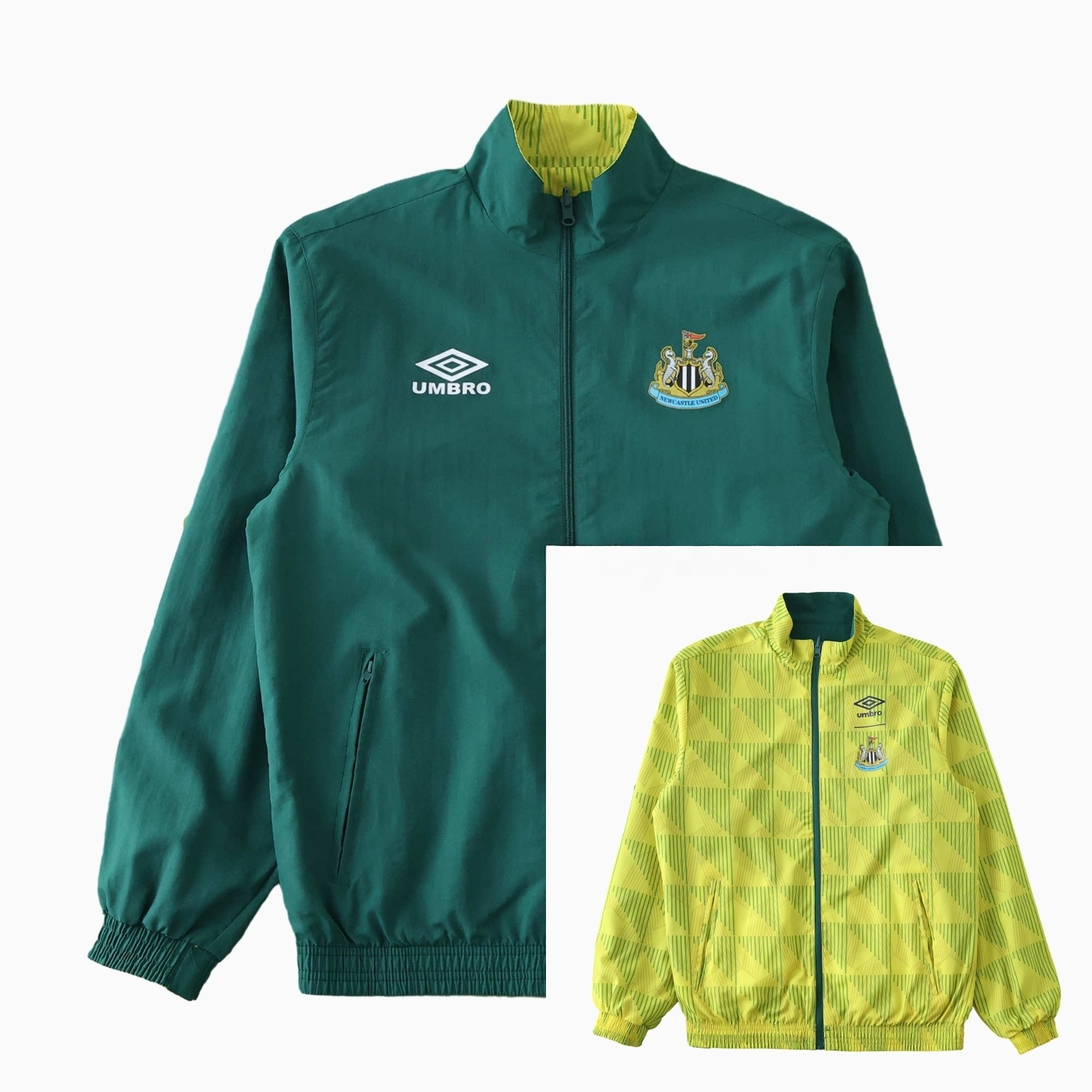 Newcastle United 24-25 Retro Style Double Sided Reversible Windbreaker - Green & Yellow - ManixJersey