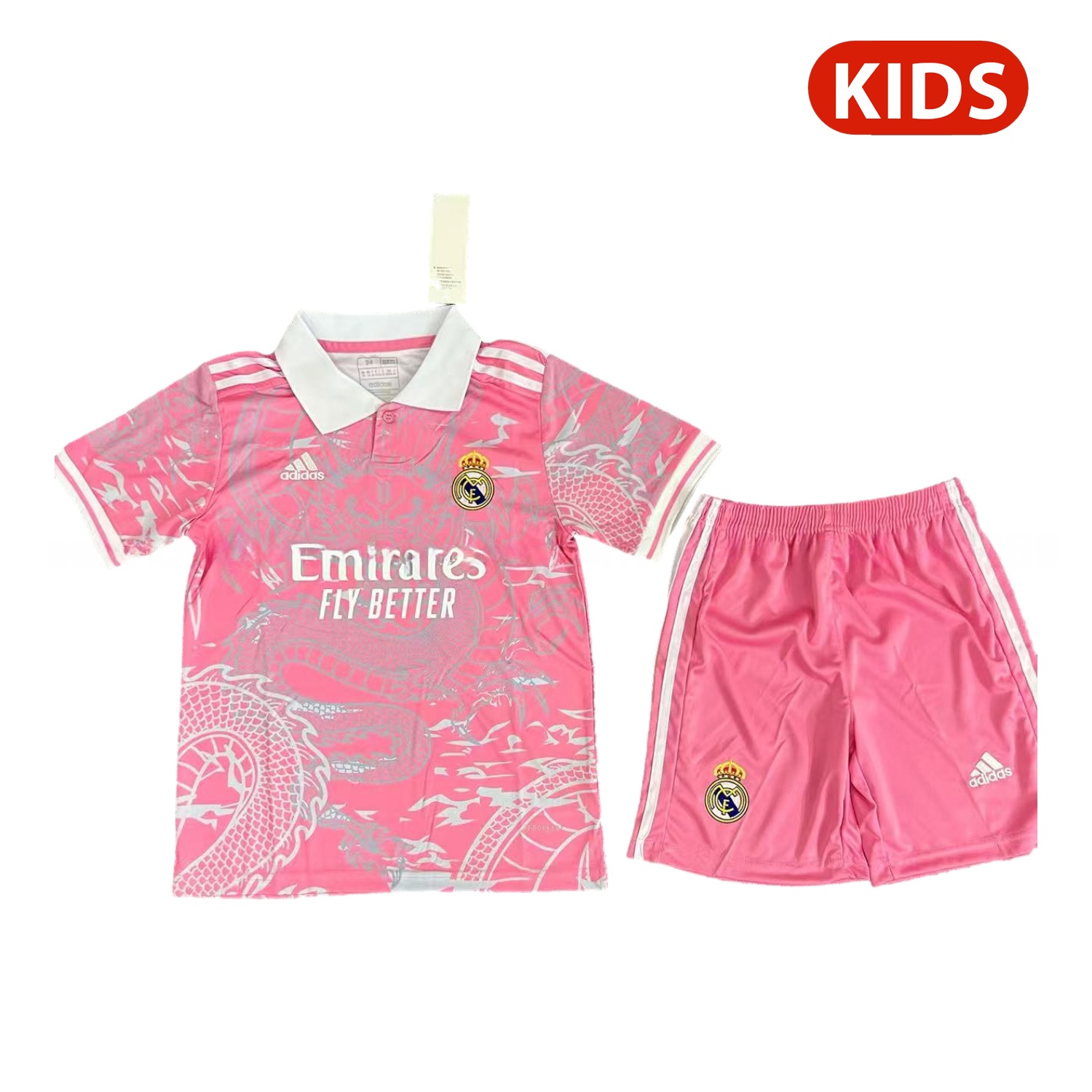 Real Madrid 25-26 White Dragon Pink Special Polo Kids Kit - ManixJersey
