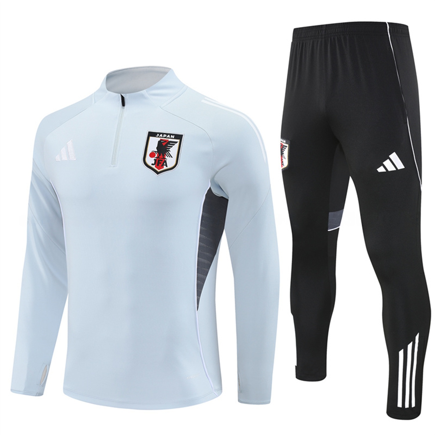 Japan 25-26 Long Sleeve Training Set - Light Grey Top and Black Pants - ManixJersey